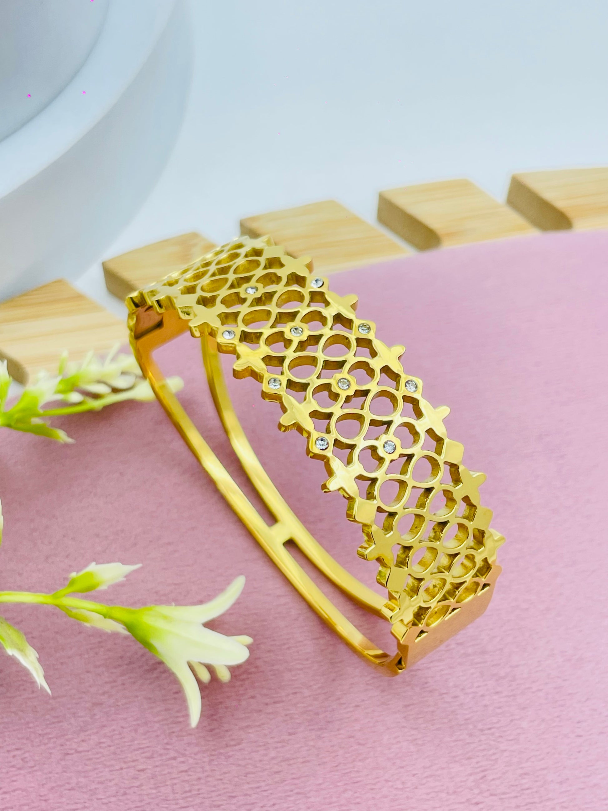 Elegant Gold Plated Diamond Cutout Bracelet