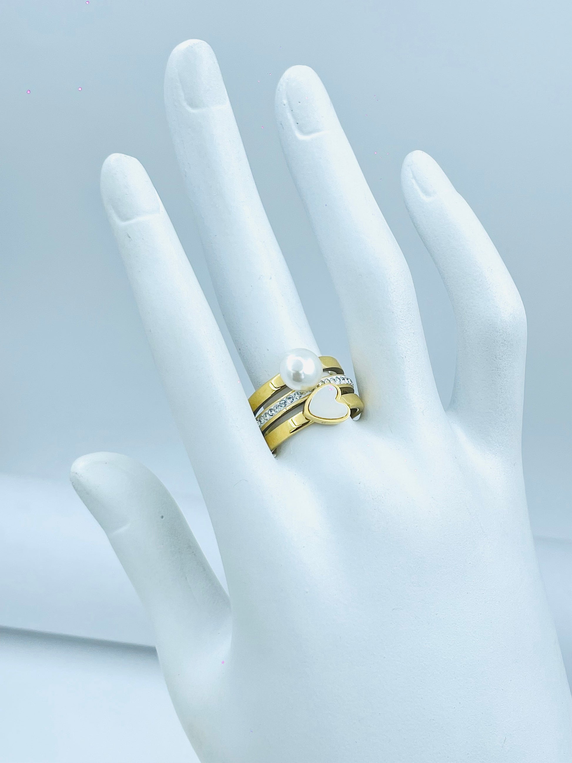 Elegant Gold and Pearl Heart Ring Set for Women