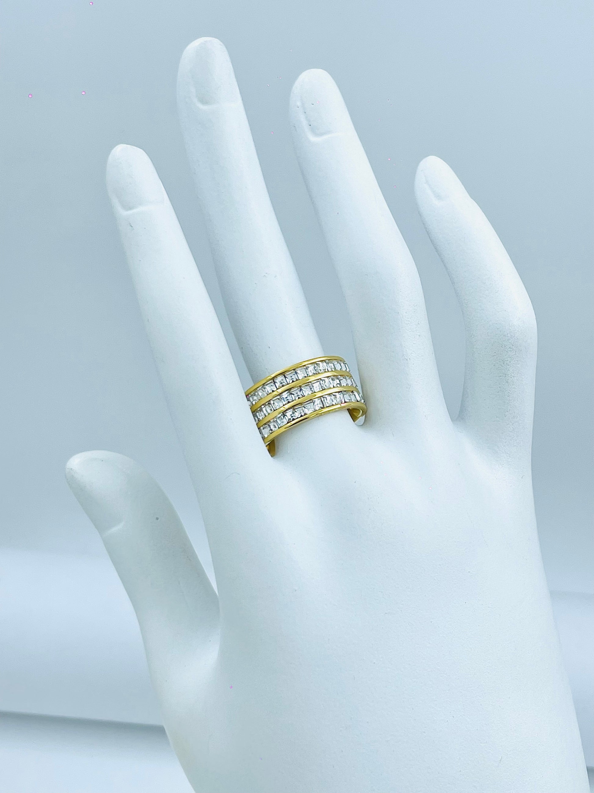 Gold Triple Row Diamond Ring  Elegant Jewelry