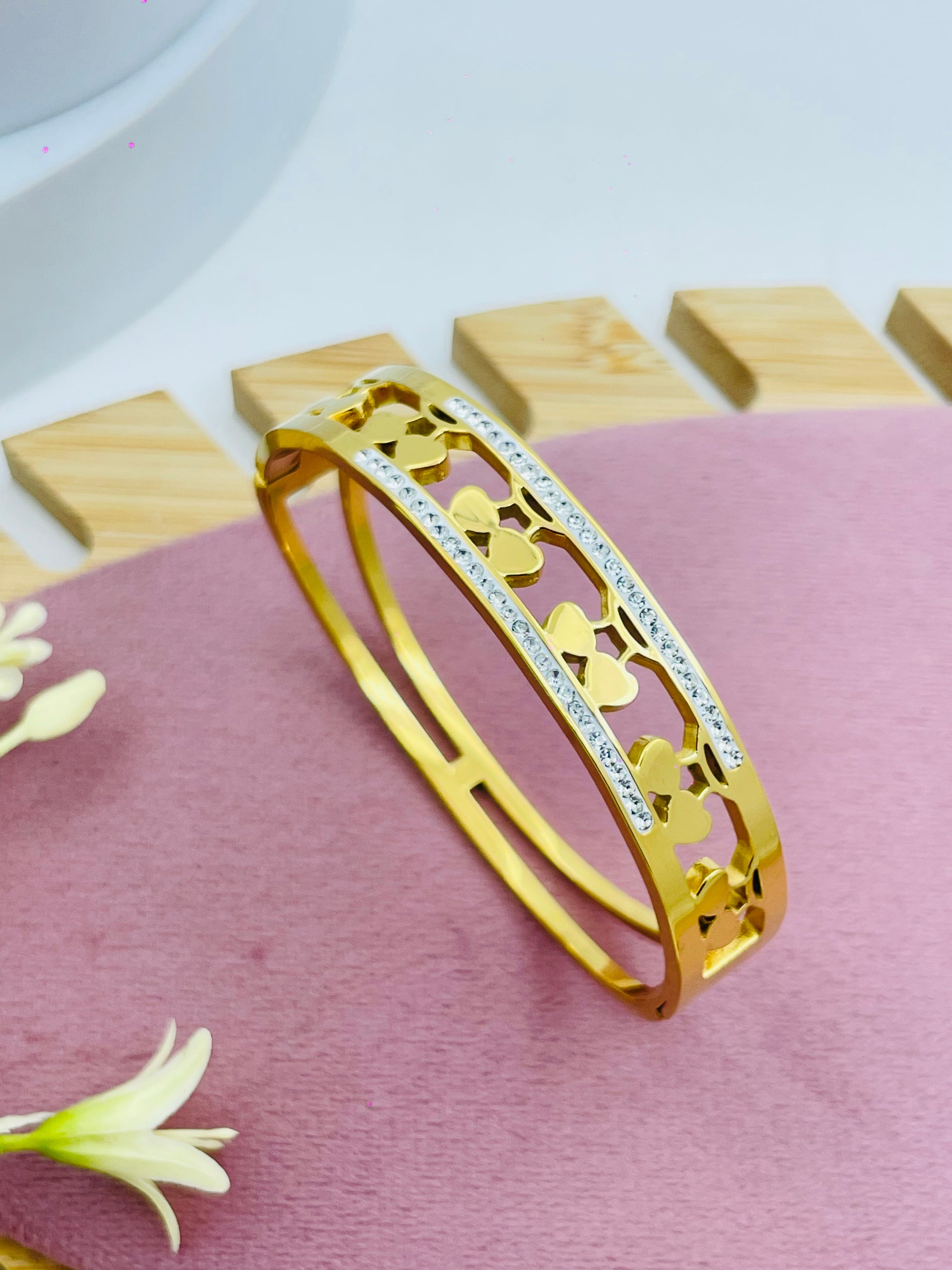 Elegant Gold and Silver Floral Bangle