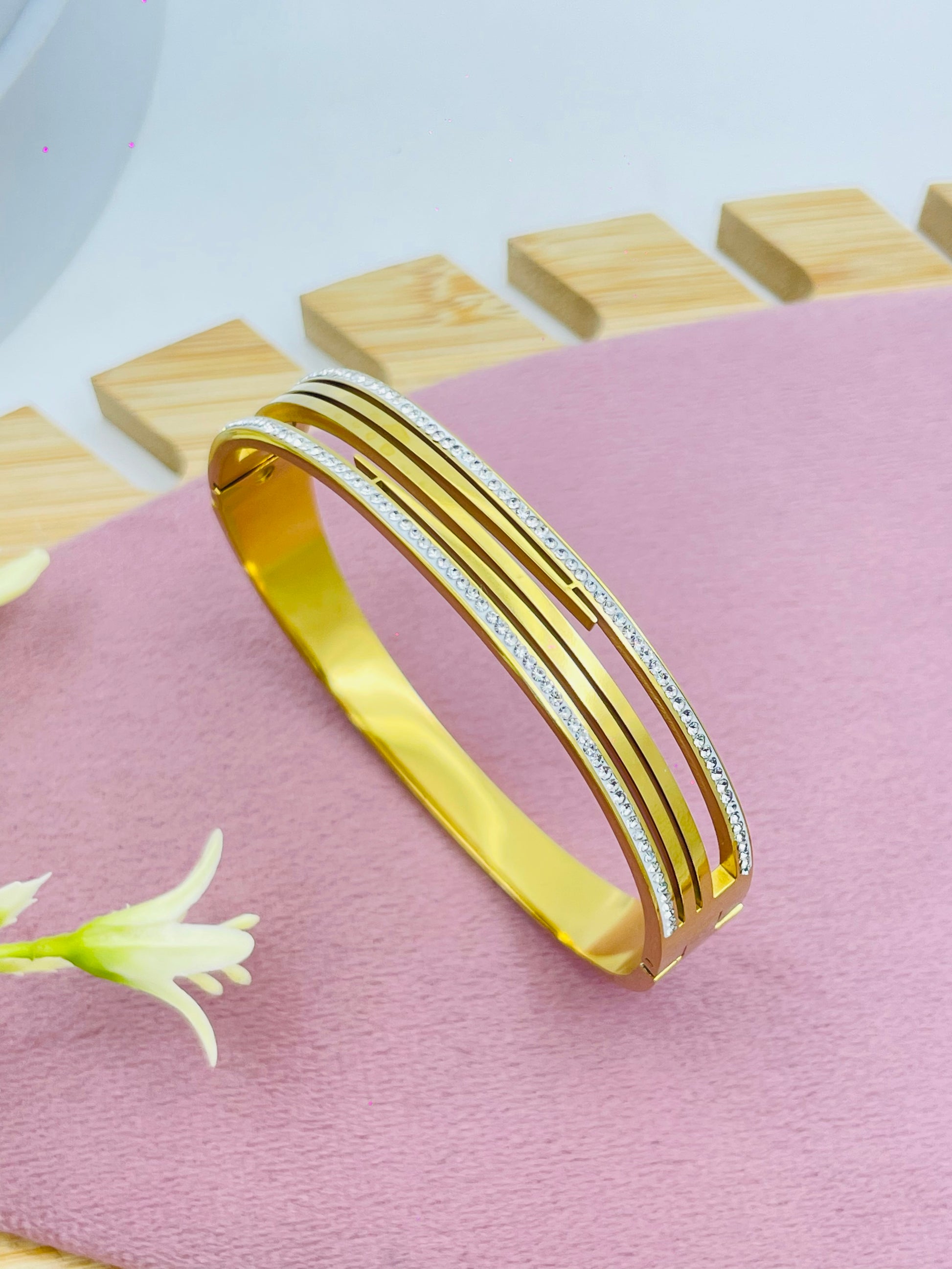 Stylish Gold Plated Bangle with Crystal Accents