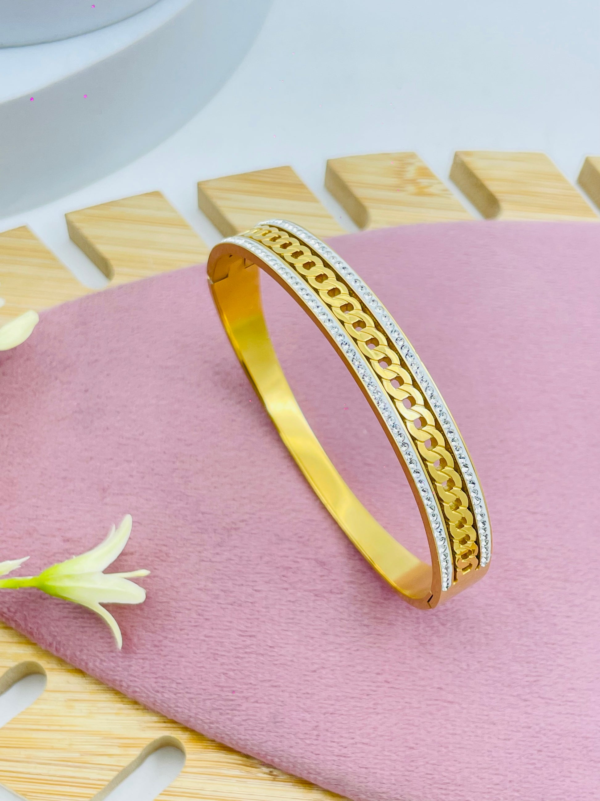 Stylish TwoTone Gold Bangle with Intricate Design
