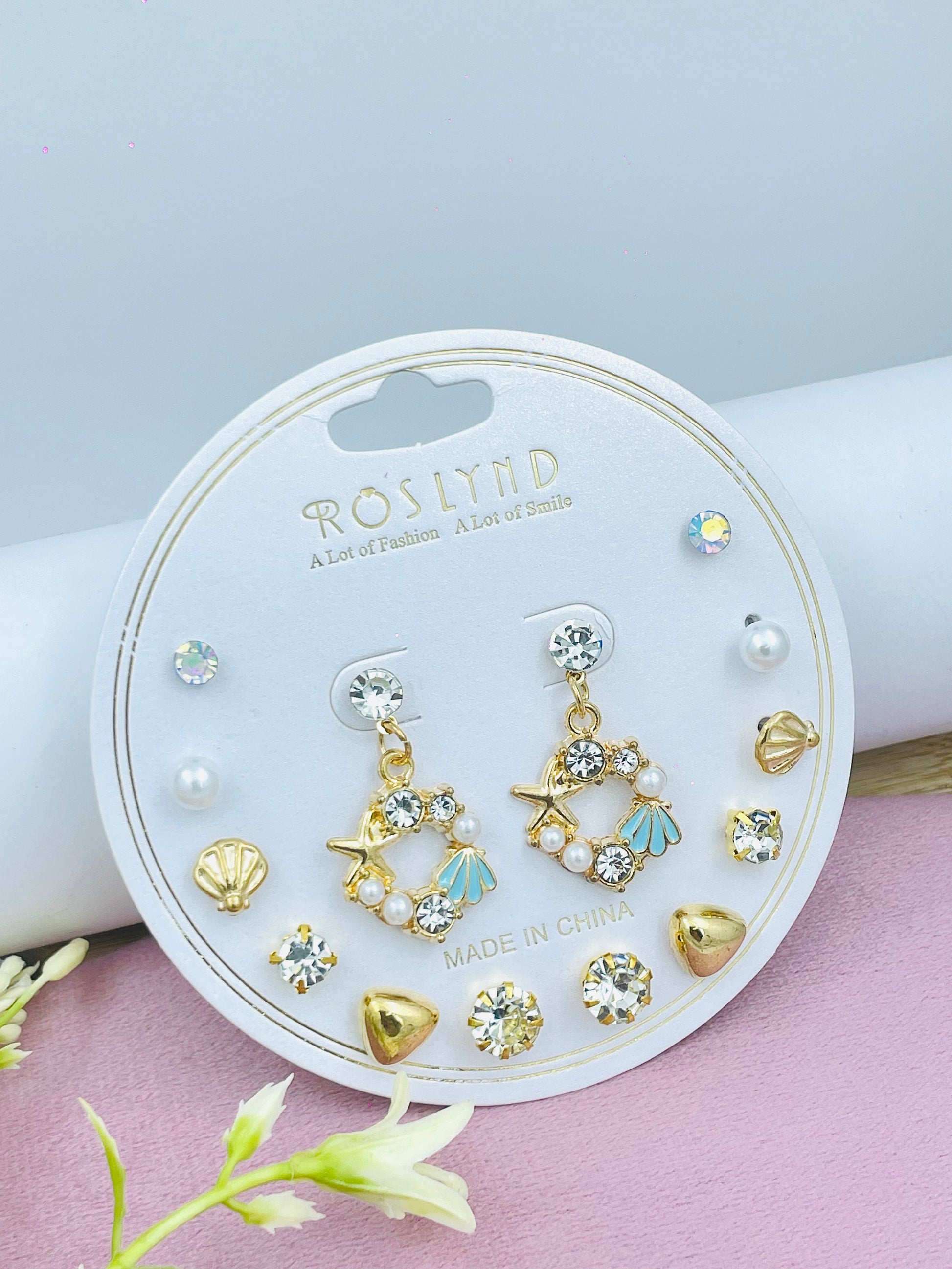 Elegant Gold and Pearl Earring Set