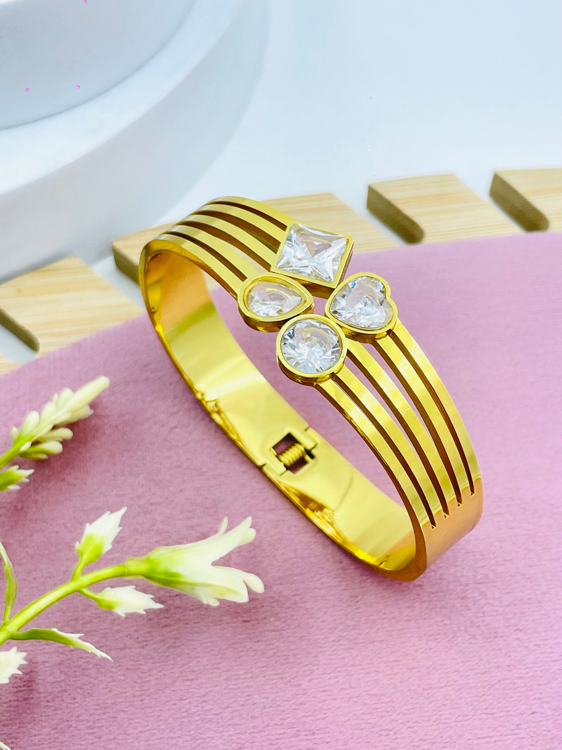 Elegant GoldPlated Geometric Bracelet with Crystal Accents