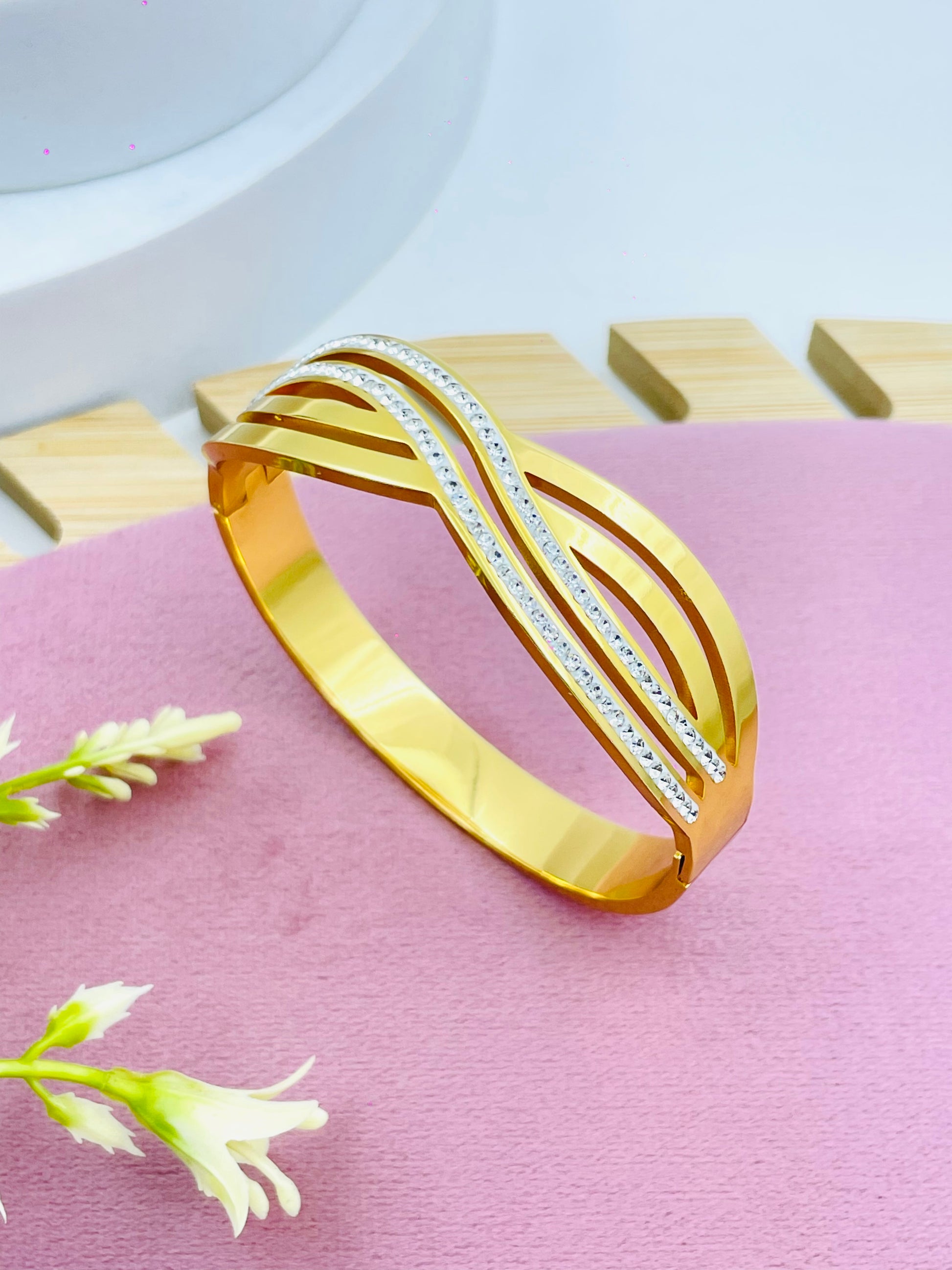 Elegant Gold Plated Bangle with Silver Accents