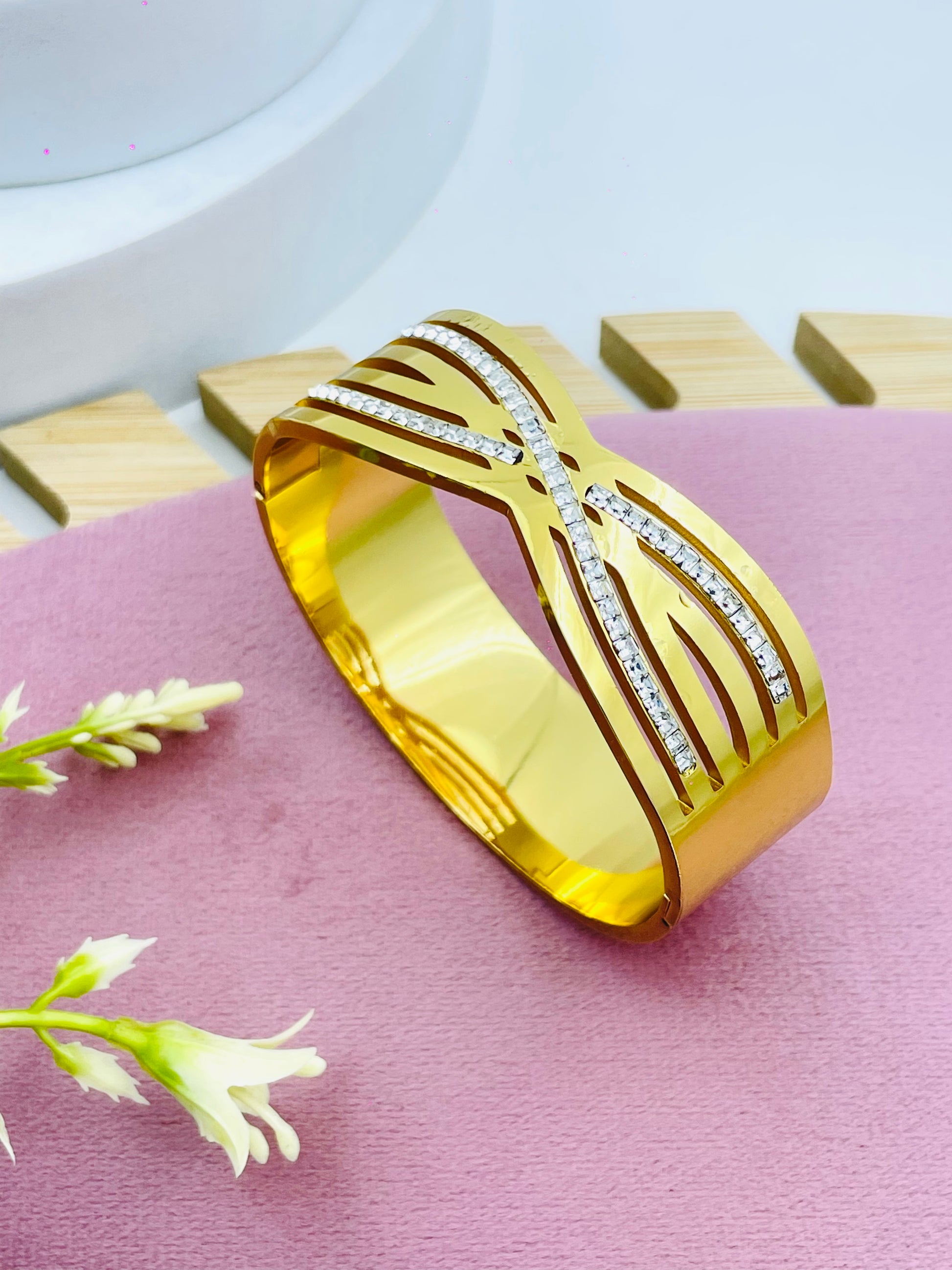 Elegant Gold Plated Bracelet with Diamond Accents