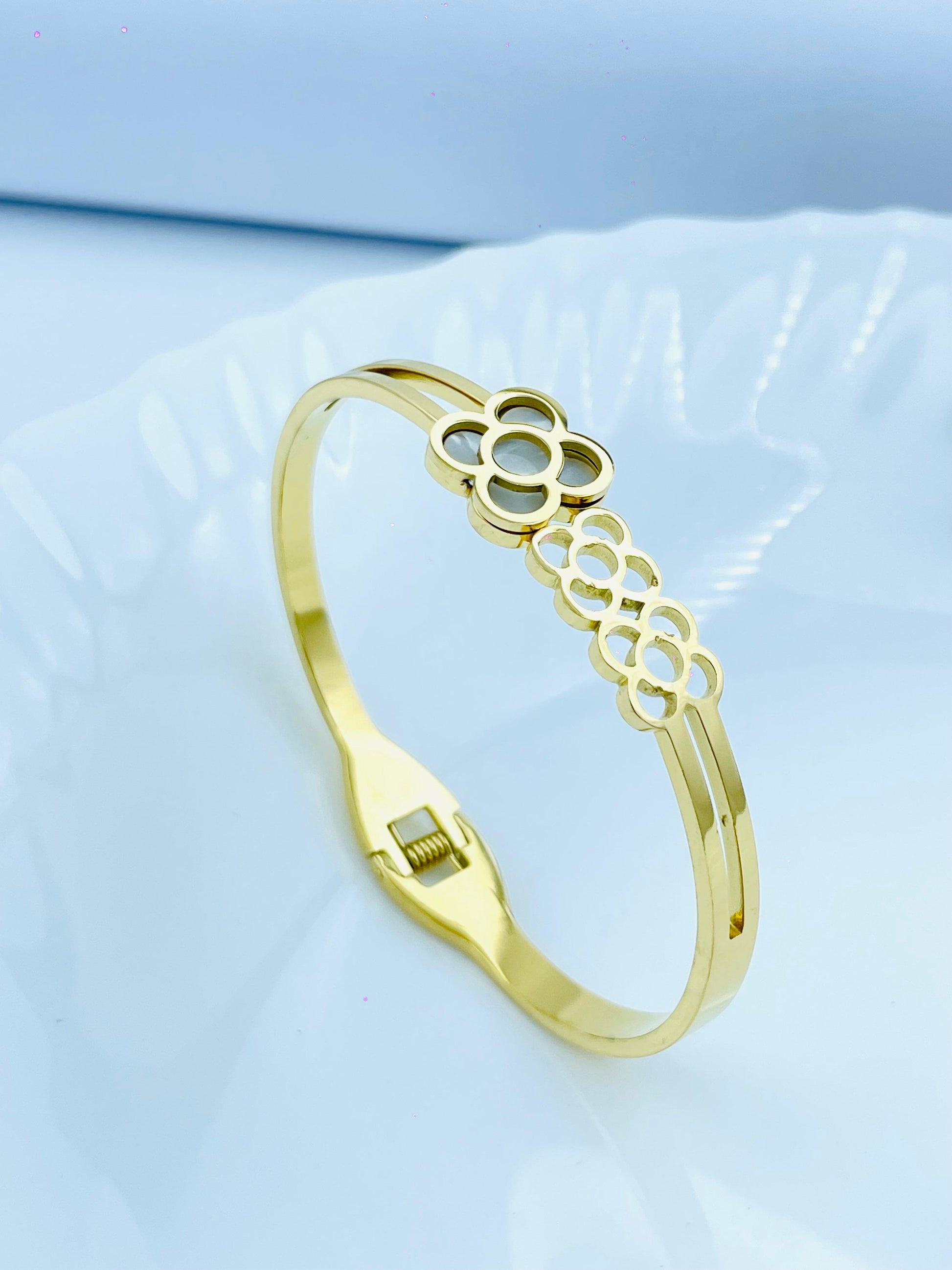 Floral Motif Anti Tarnish Gold Bracelet Kada for Women