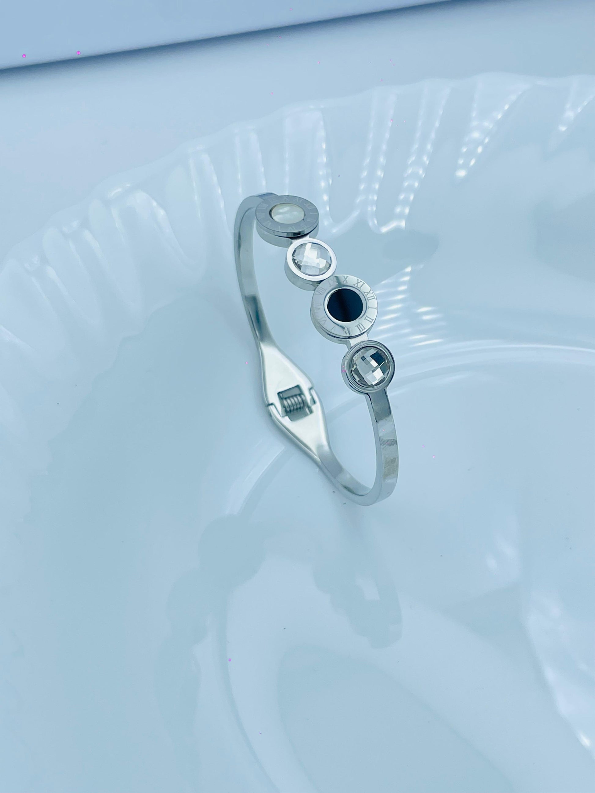 Elegant Multi-Stone Silver Bracelet for Women | Modern Circular Design
