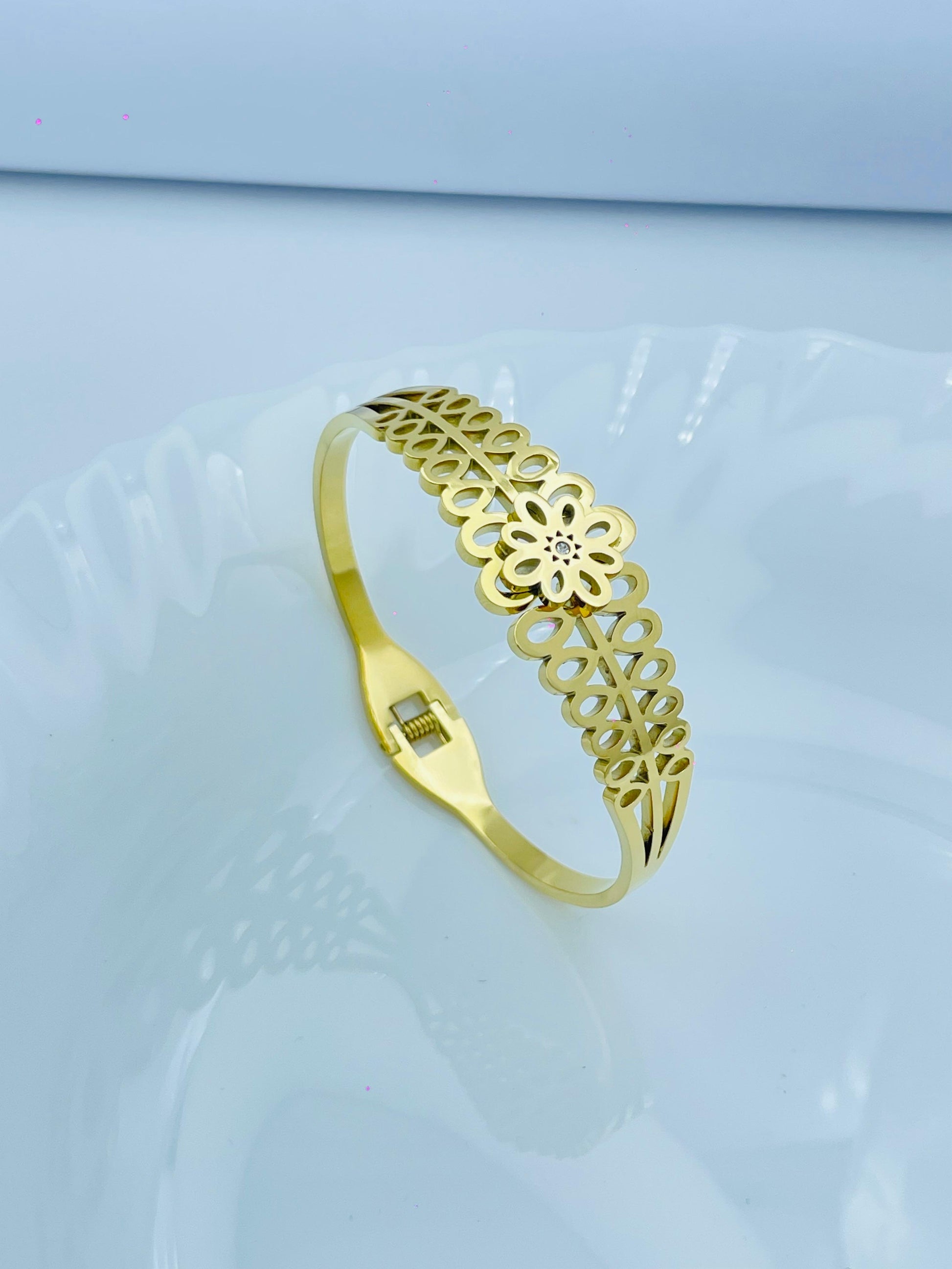 Elegant Gold-Plated Floral Cutout Bracelet | Designer Women's Bangle