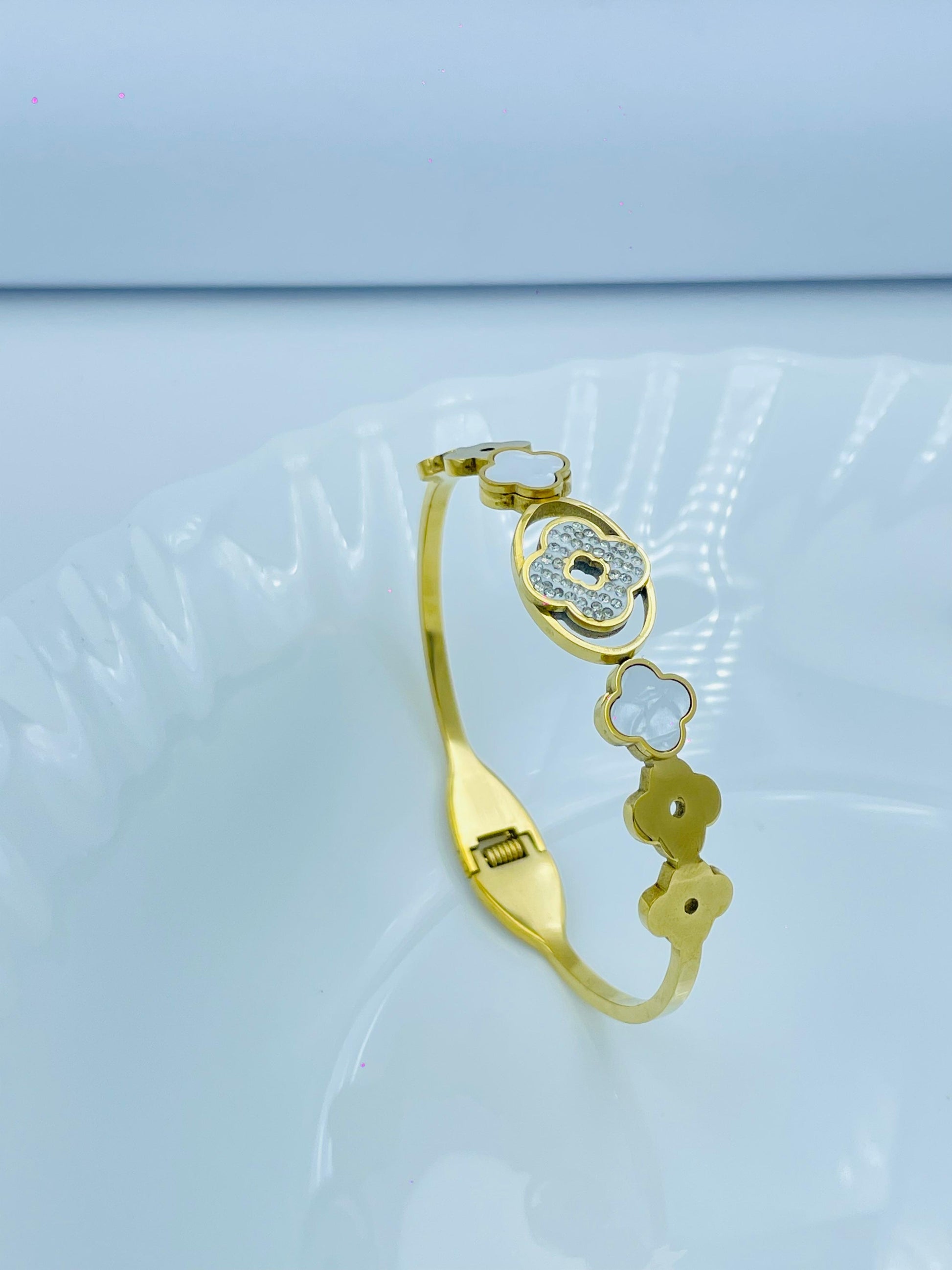 Gold-Plated Floral Motif Bracelet with Crystal Accents | Elegant Women's Jewelry