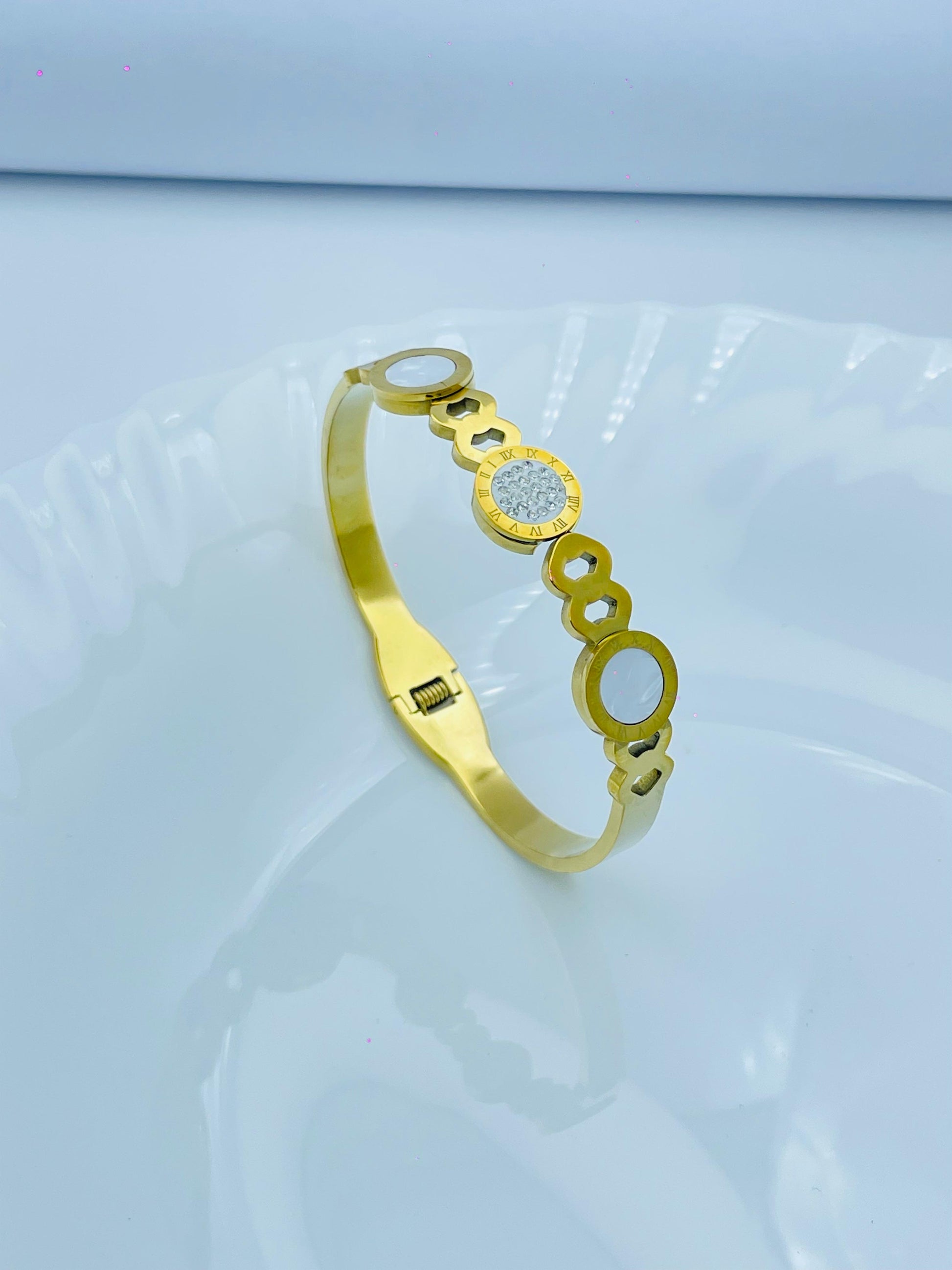 Luxury Anti-Tarnish Gold Bracelet with Roman Dial & Enamel Accents