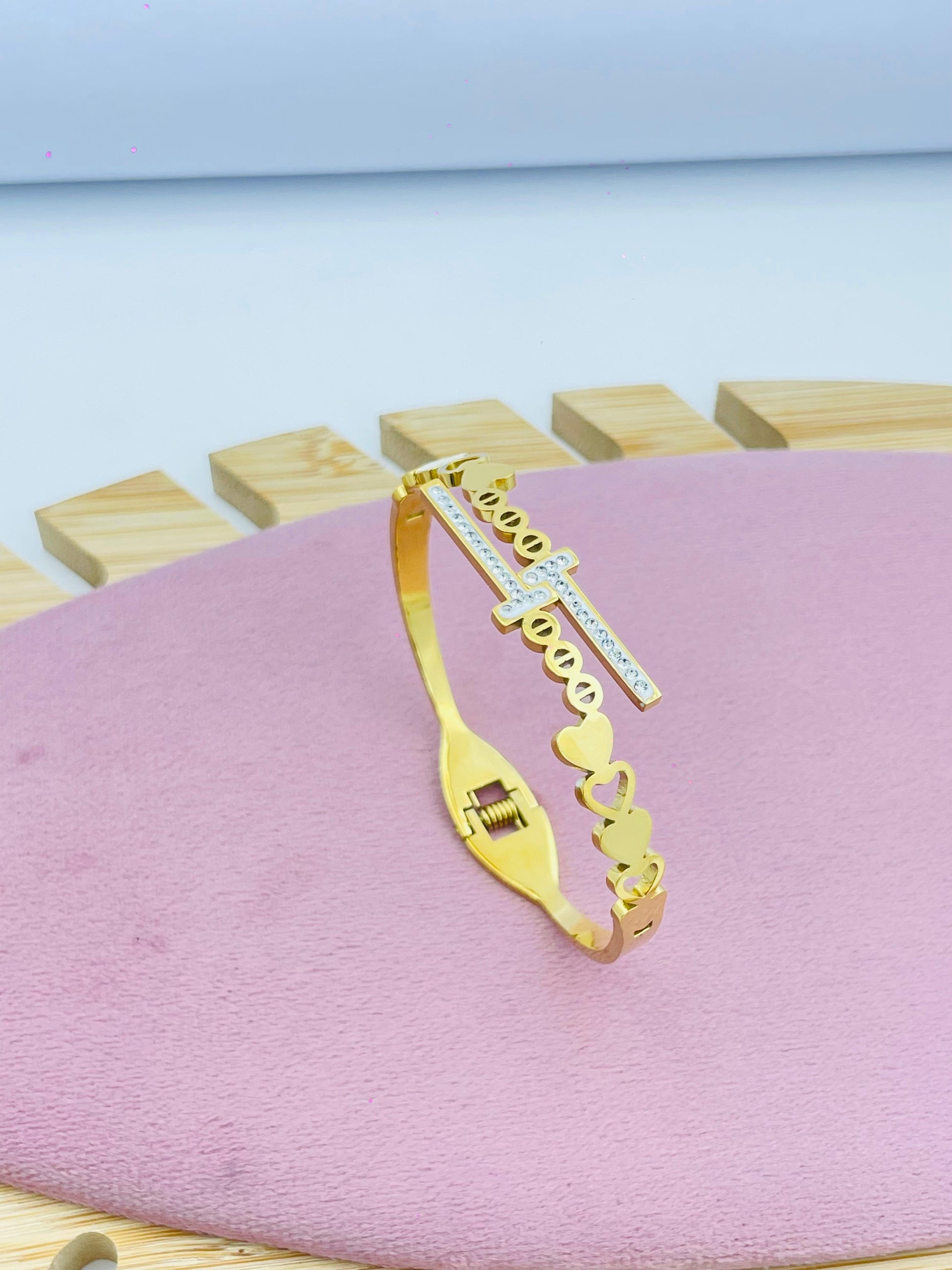Heart and Cross Bracelet with Diamonds