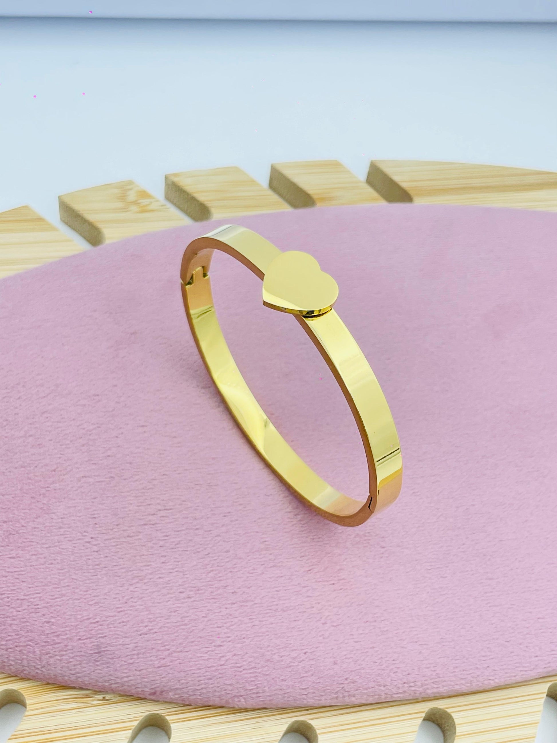 Gold Bangle with Heart Design