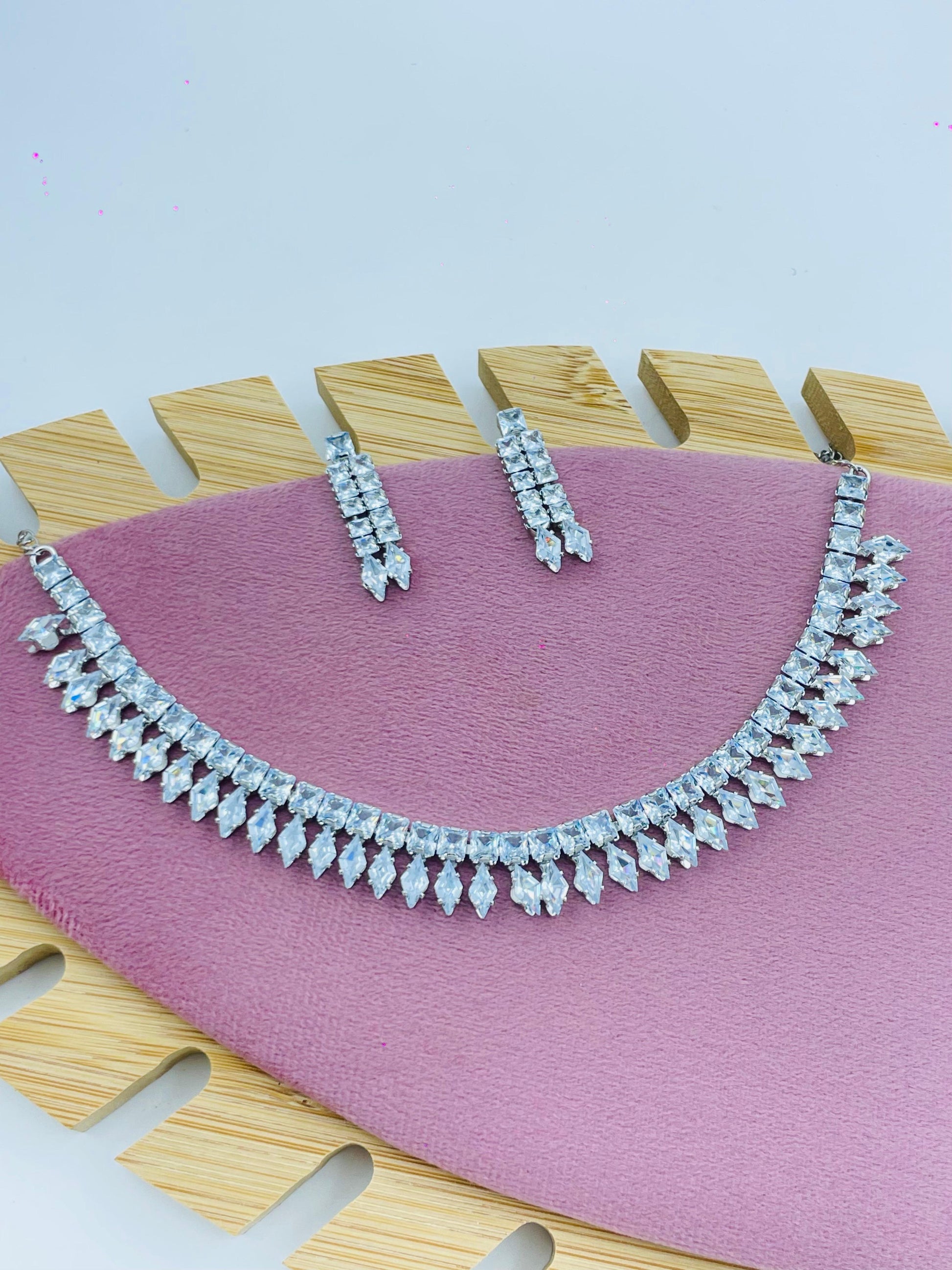 Frosted Radiance Necklace Set – Dazzling CZ Glam for Special Nights