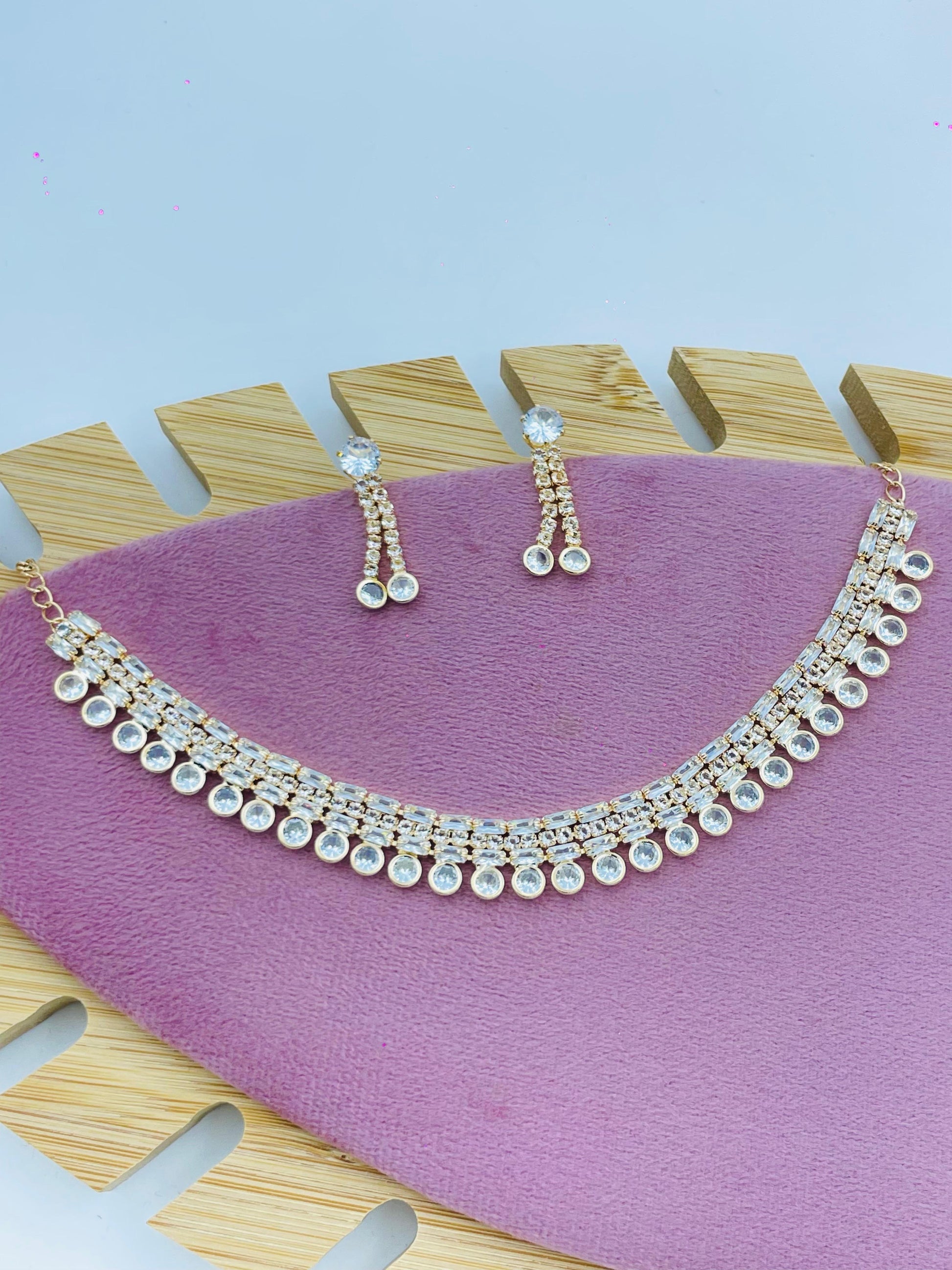 Elegant Crystal Choker Necklace Set with Drop Earrings – Party Wear Jewelry