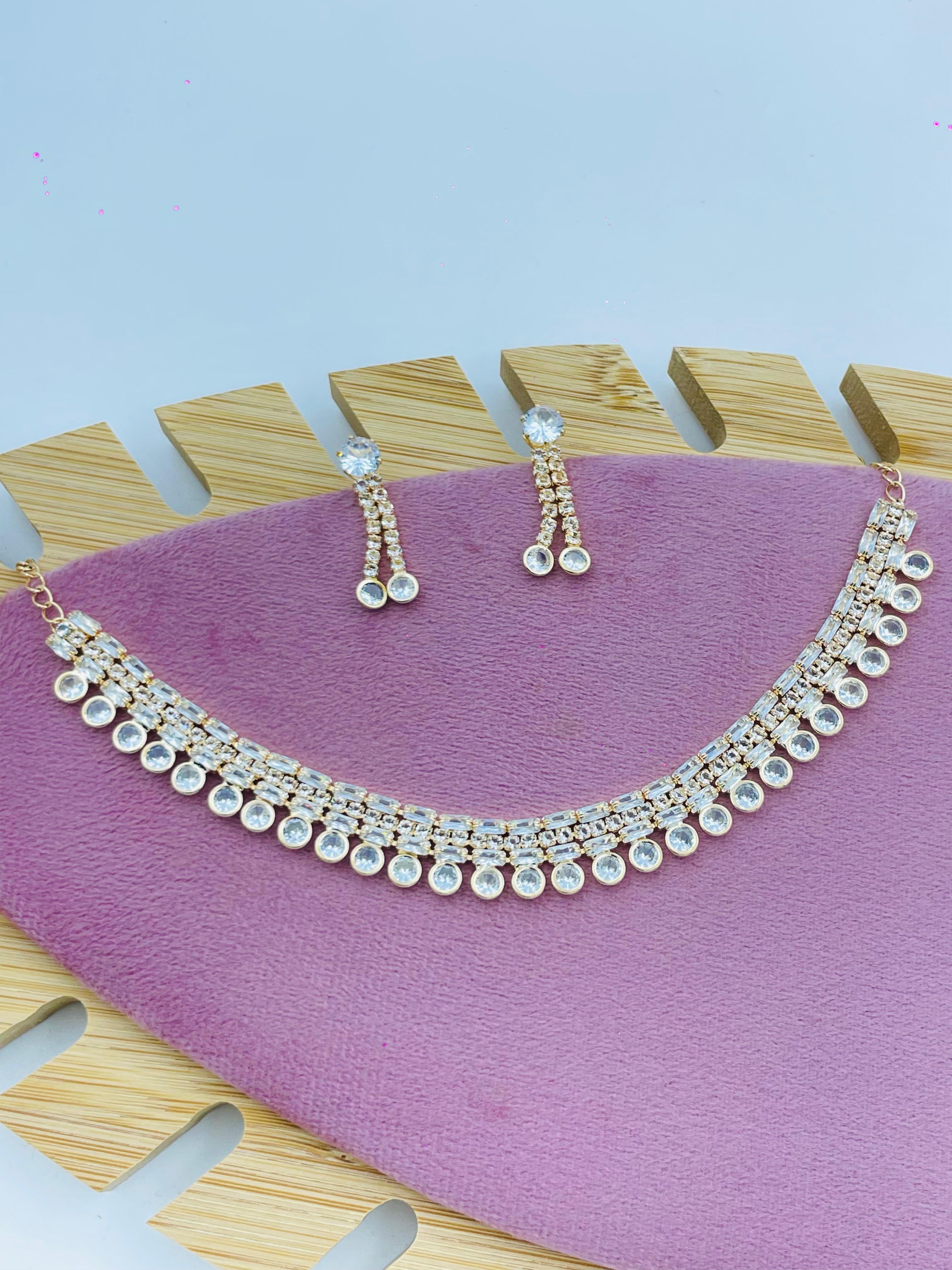 Elegant Crystal Choker Necklace Set with Drop Earrings – Party Wear Jewelry