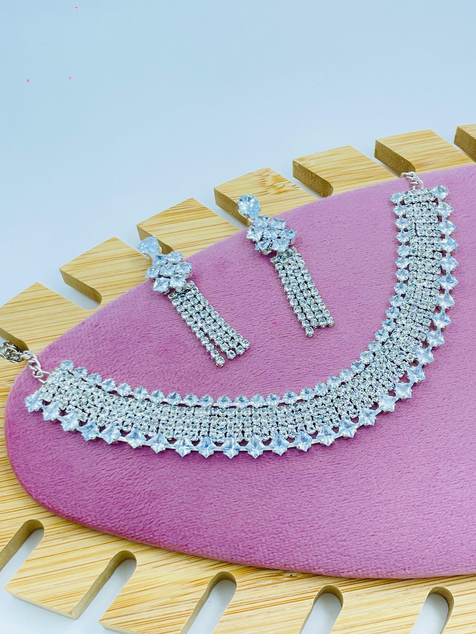 Statement Crystal Choker & Long Earrings Set – Glamorous Bridal Jewelry