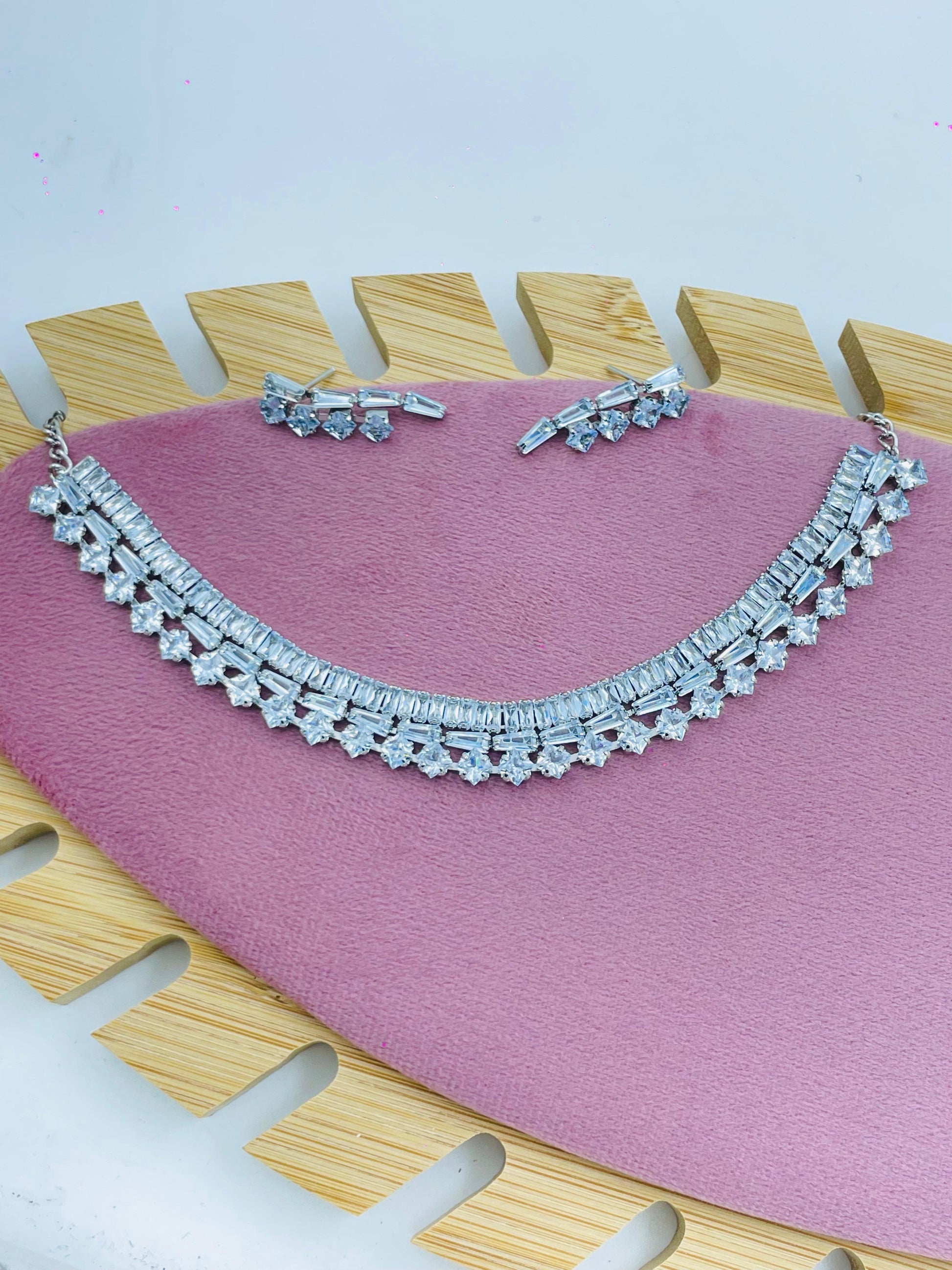 Luxury Baguette & Round Cut Diamond Necklace Set | Statement Jewelry