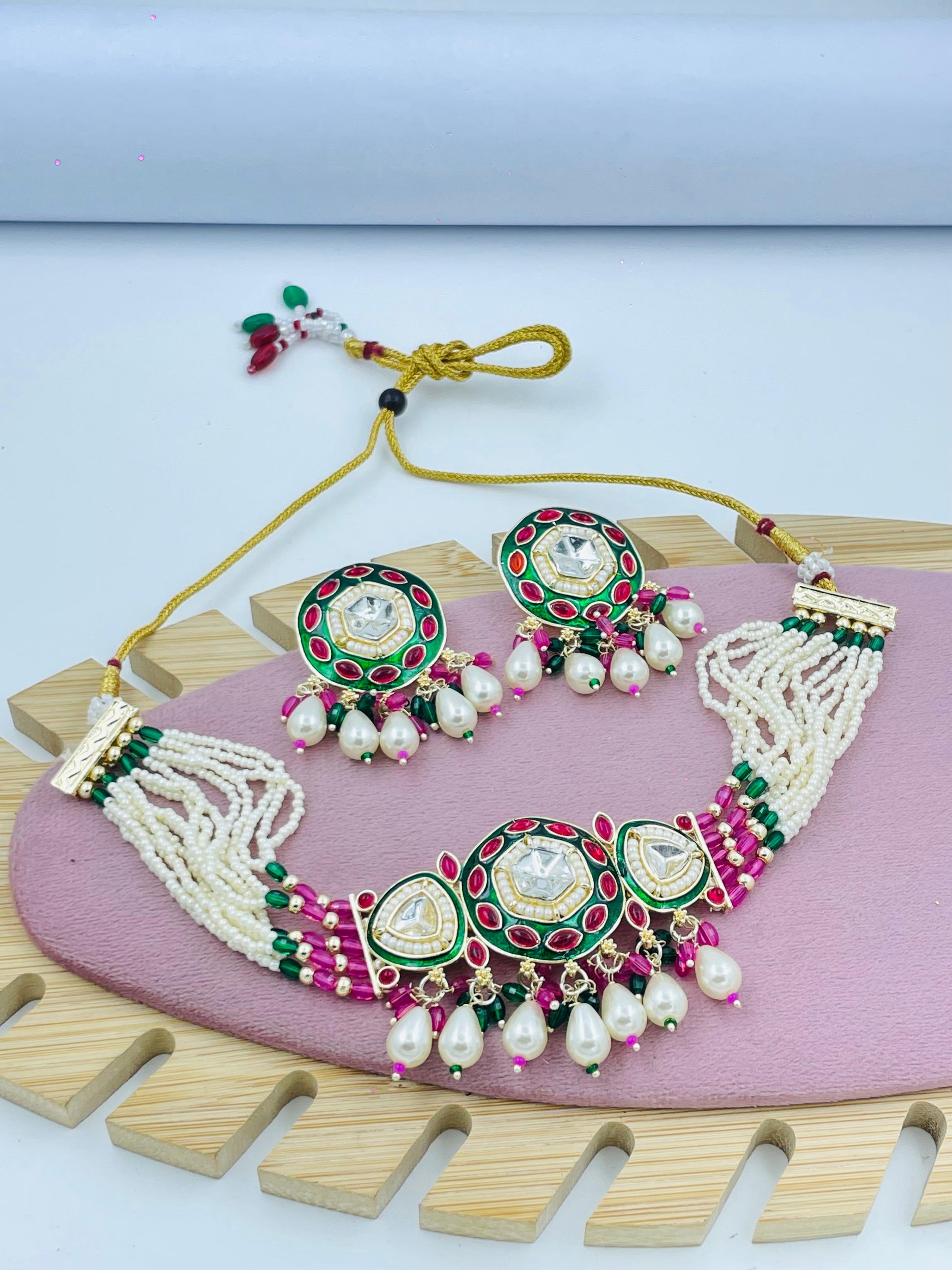 New Multicolor Kundan Necklace Set with Pearls | Bridal Jewelry