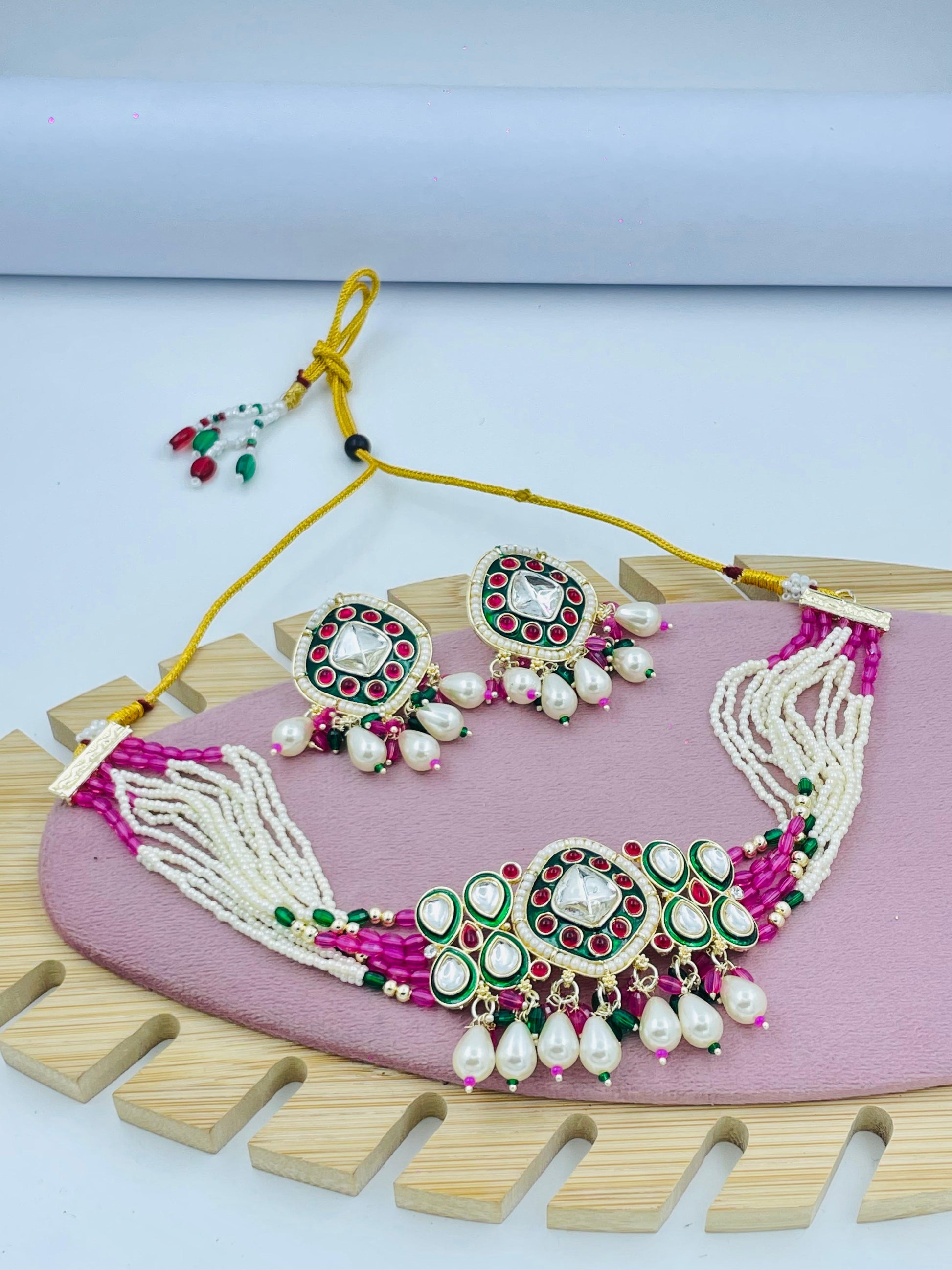 Kundan Beaded Necklace Set with Earrings – Traditional Jewelry