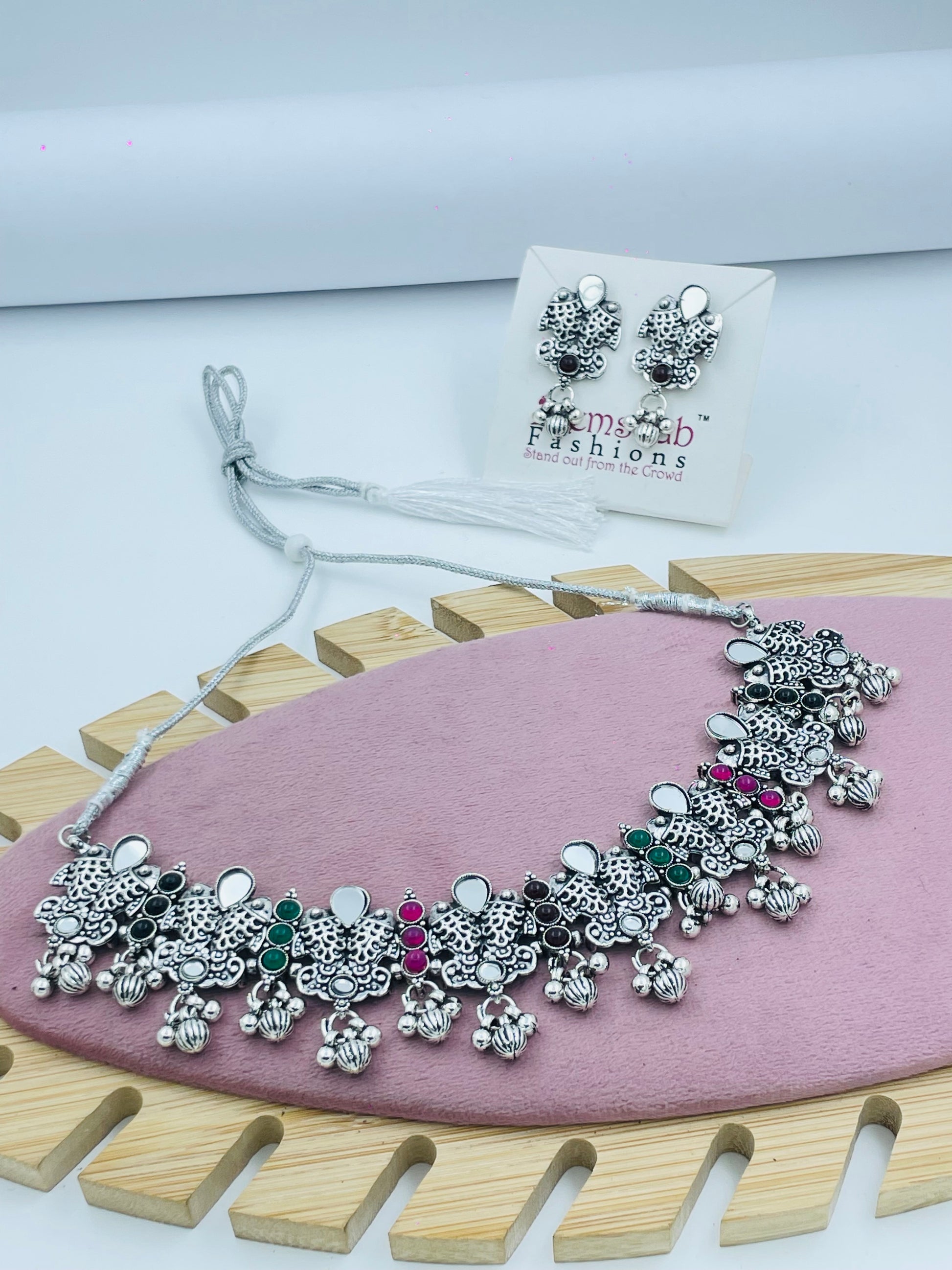 Elegant Oxidized Silver Necklace Set with Earrings