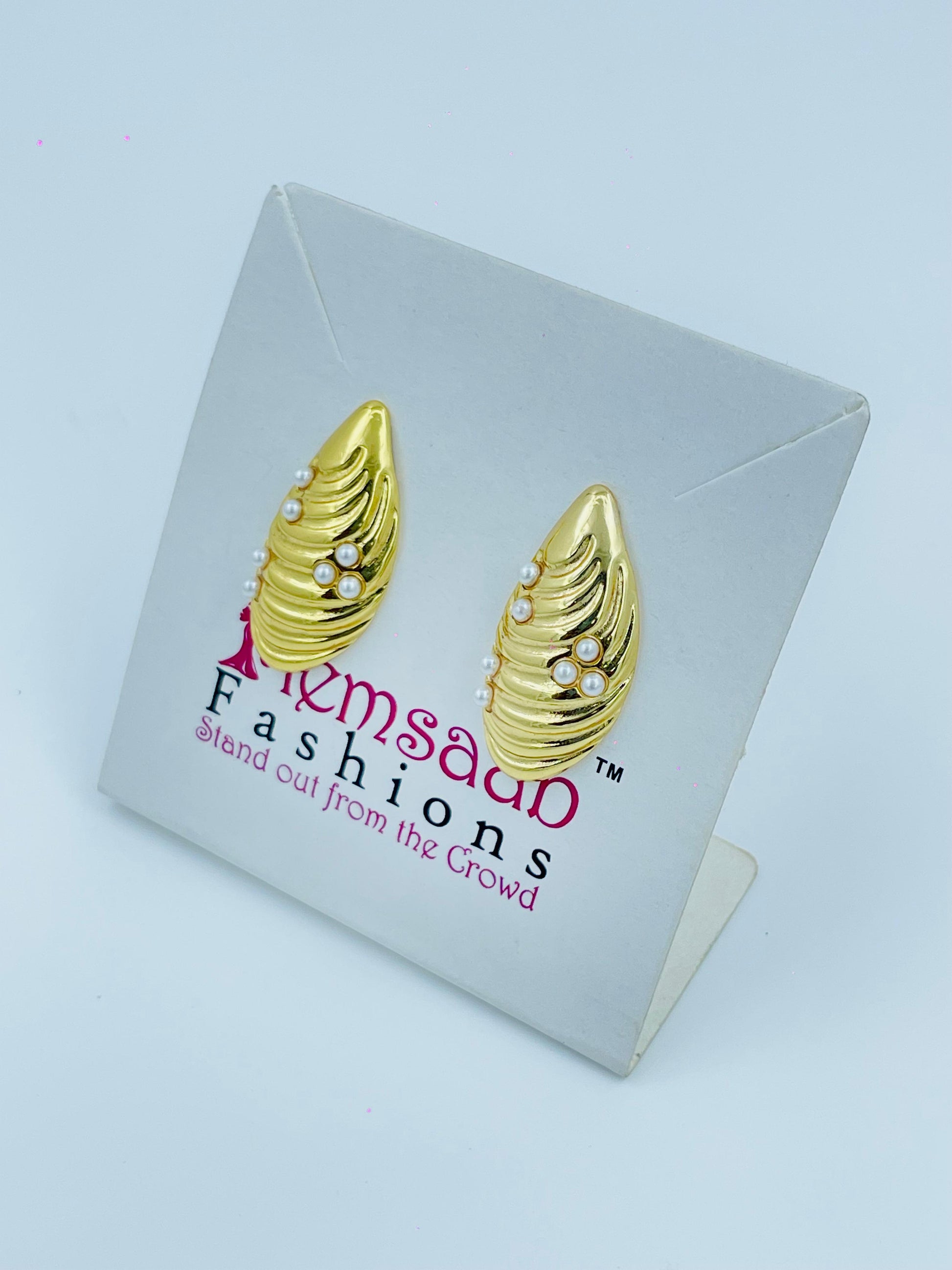 Gold Leaf Pearl Stud Earrings | Stylish Anti-Tarnish Daily Wear