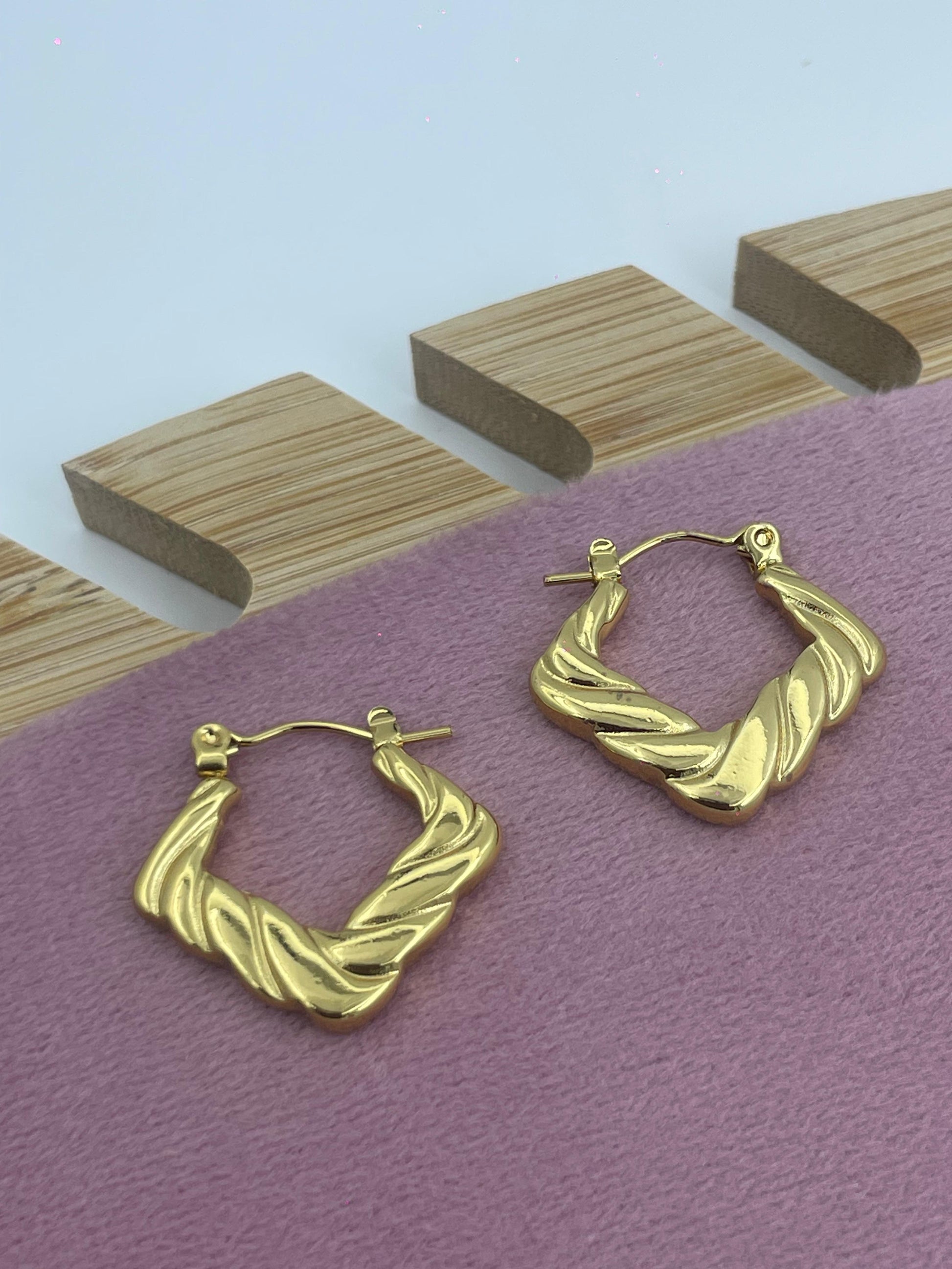 Twisted Square Gold Hoop Earrings | Bold Anti-Tarnish Design