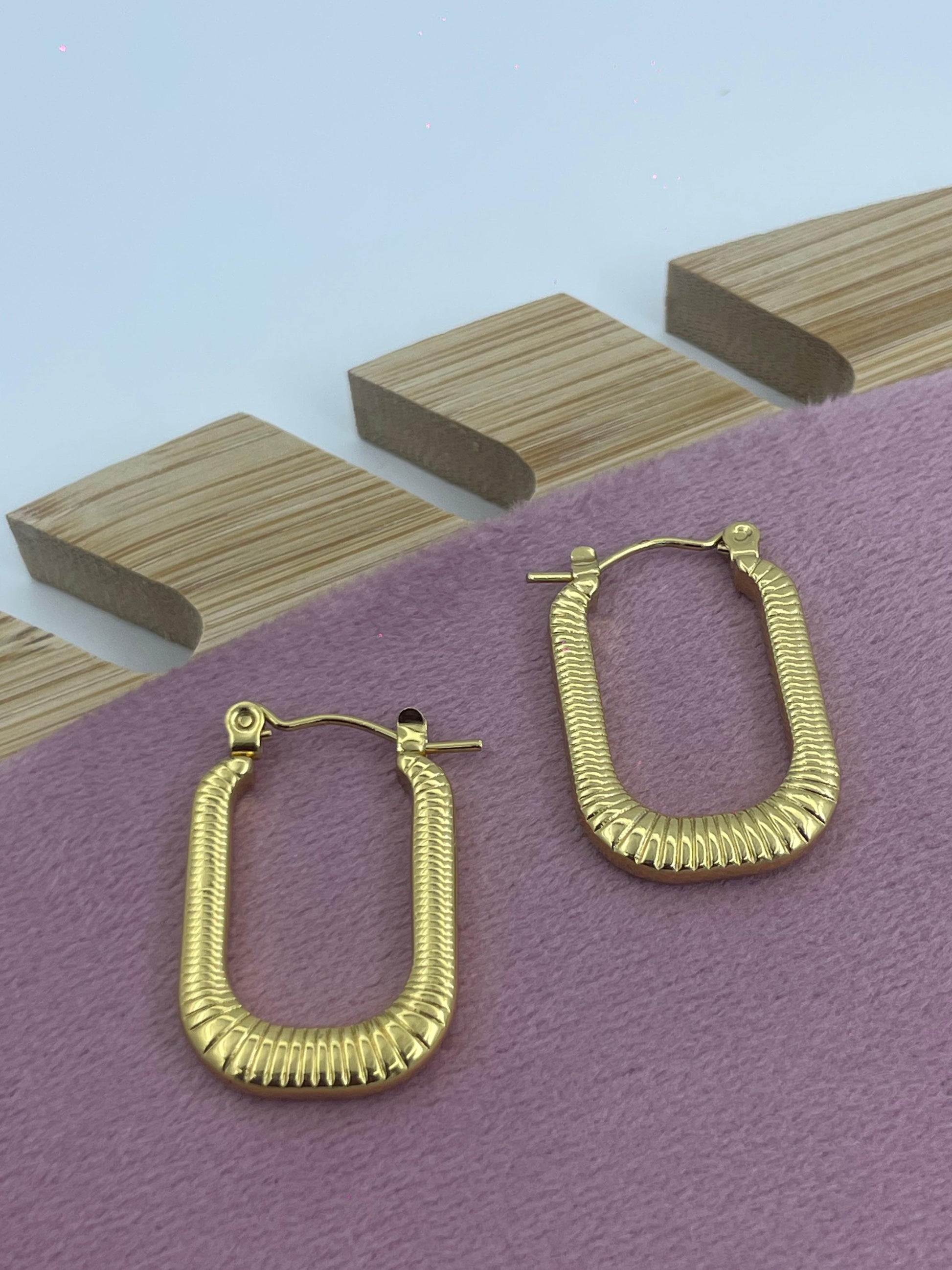Textured Rectangular Gold Hoop Earrings | Modern Bold Statement Jewelry