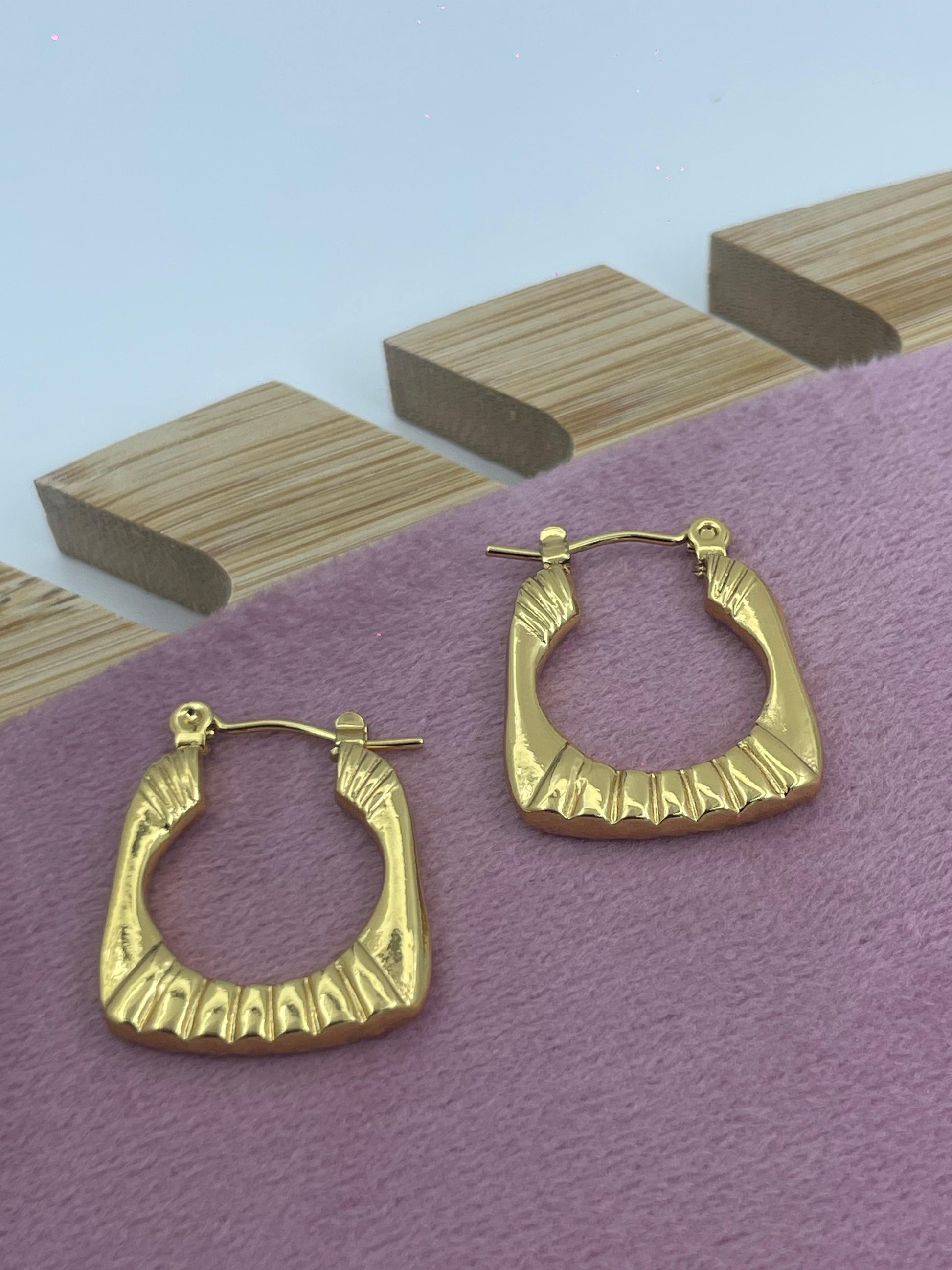 Textured Square Gold Hoop Earrings | Bold Sculptural Statement Jewelry