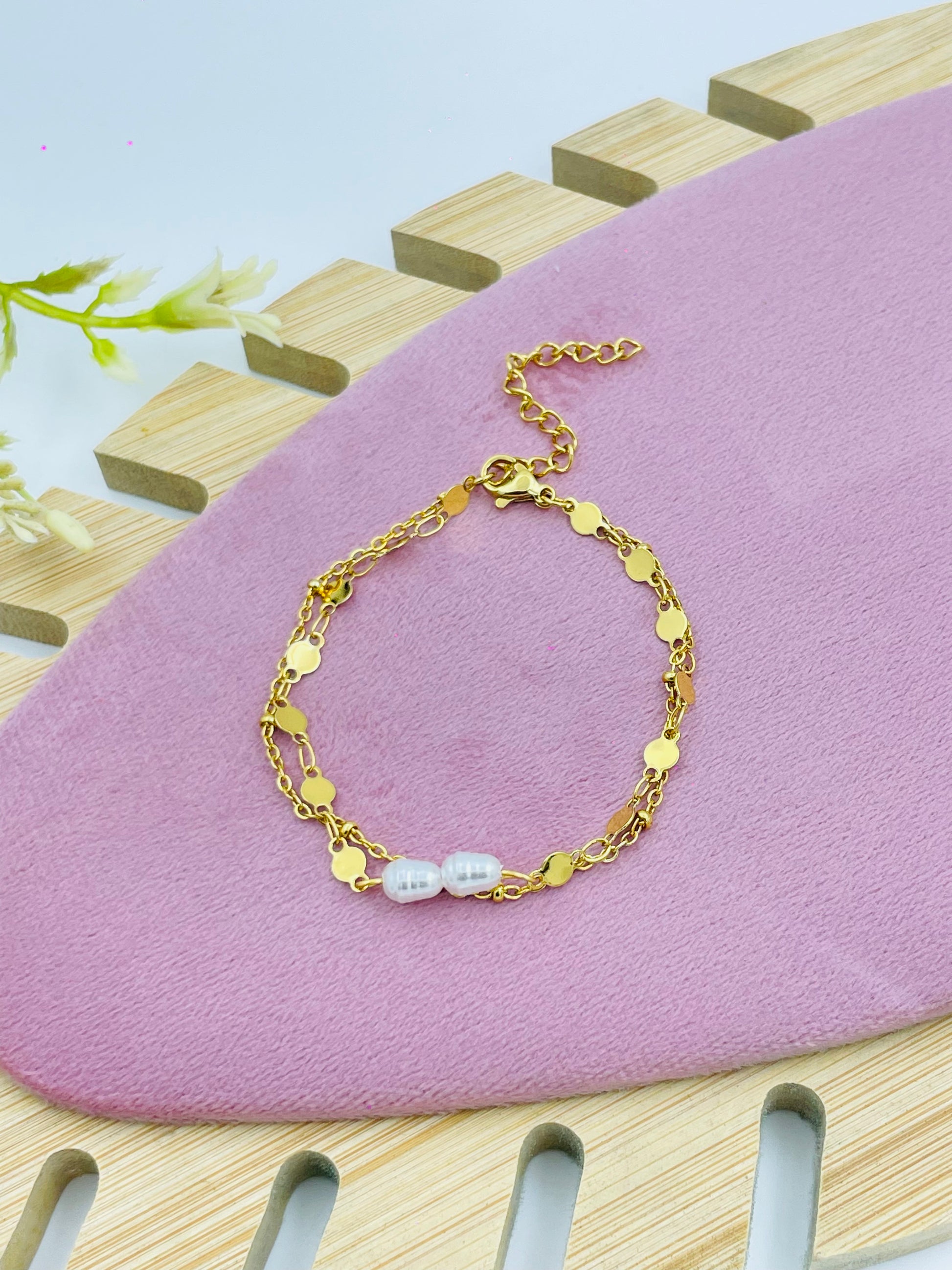 Elegant Gold Plated Pearl Charm Bracelet