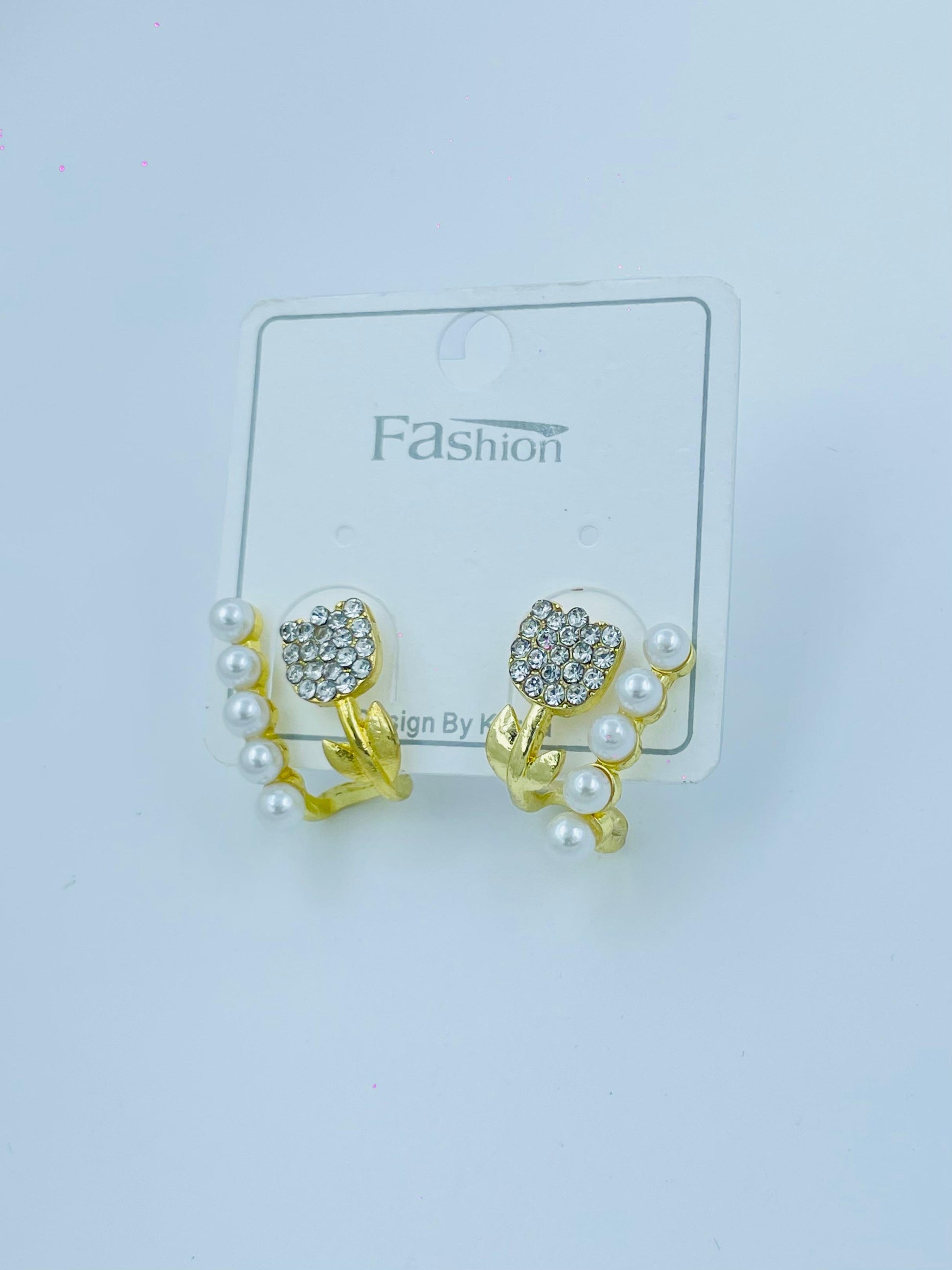 Gold Plated Floral Stud Earrings with Pearl Accents – Elegant Party Wear for Women