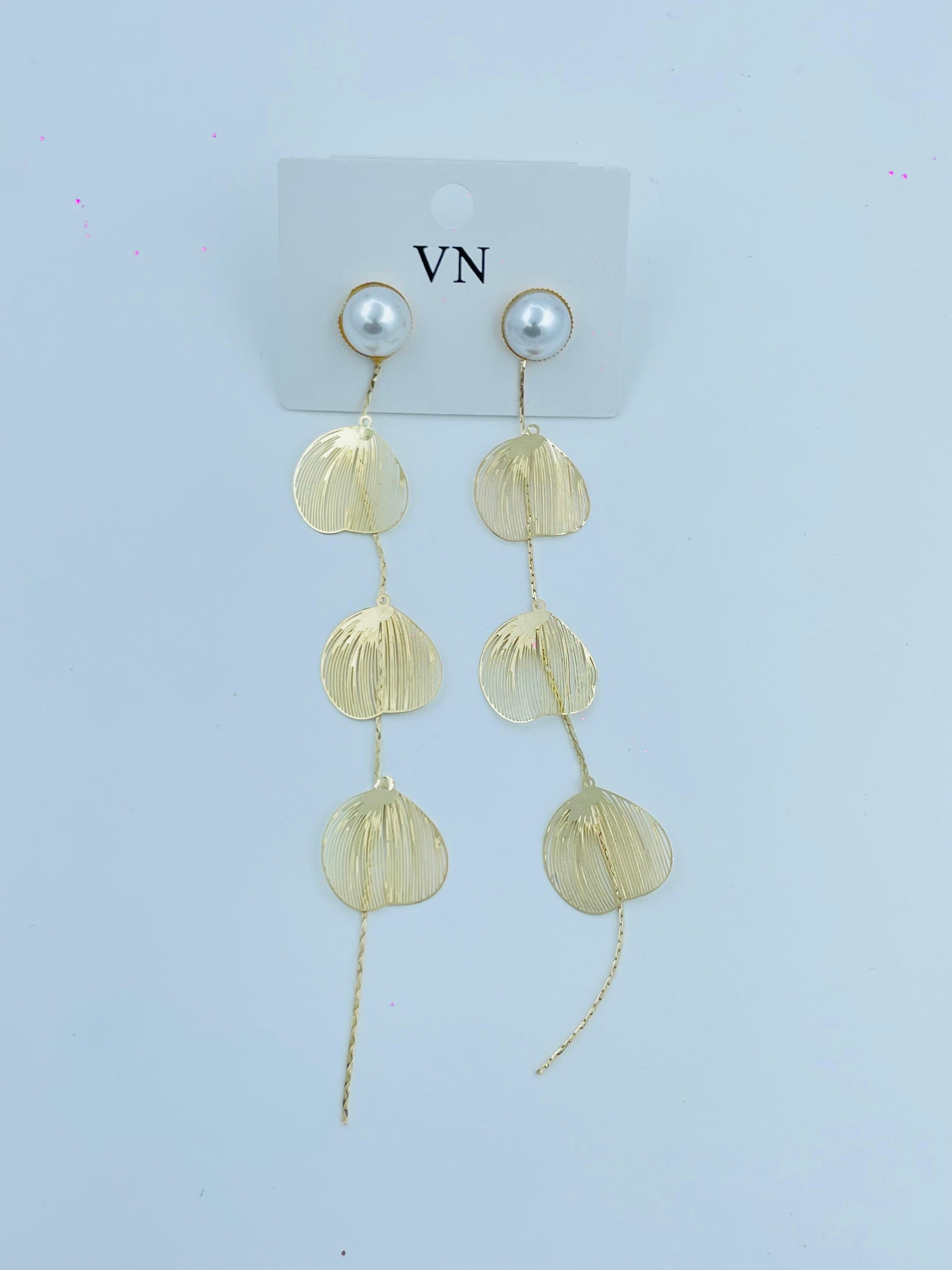 Gold Leaf Dangle Earrings with Pearl Studs – Long Chain Drop Earrings for Women & Girls