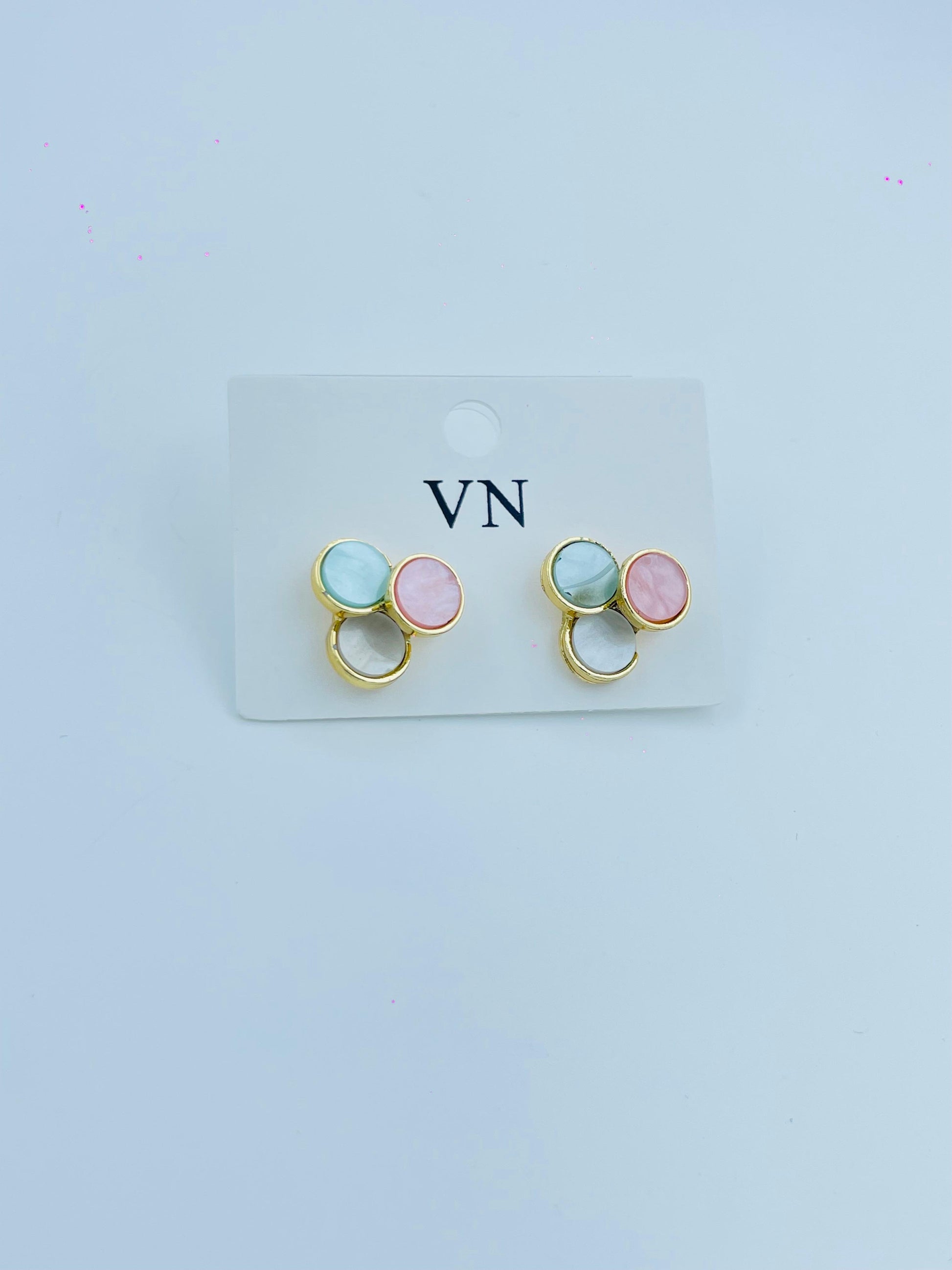 Elegant Tri-Color Stud Earrings | Pastel Stone Earrings