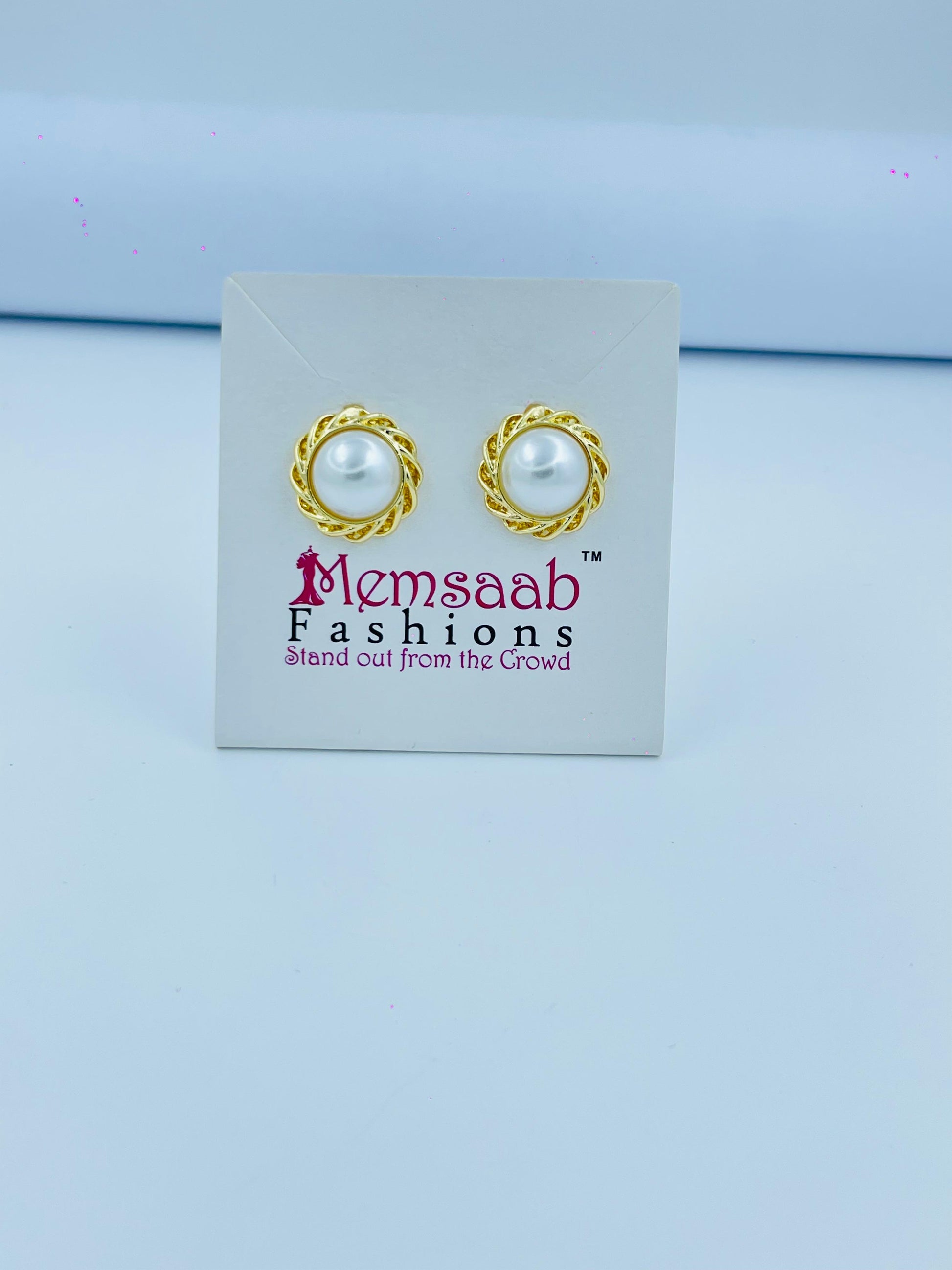 Elegant Gold Twisted Pearl Stud Earrings – Classic Designer Look