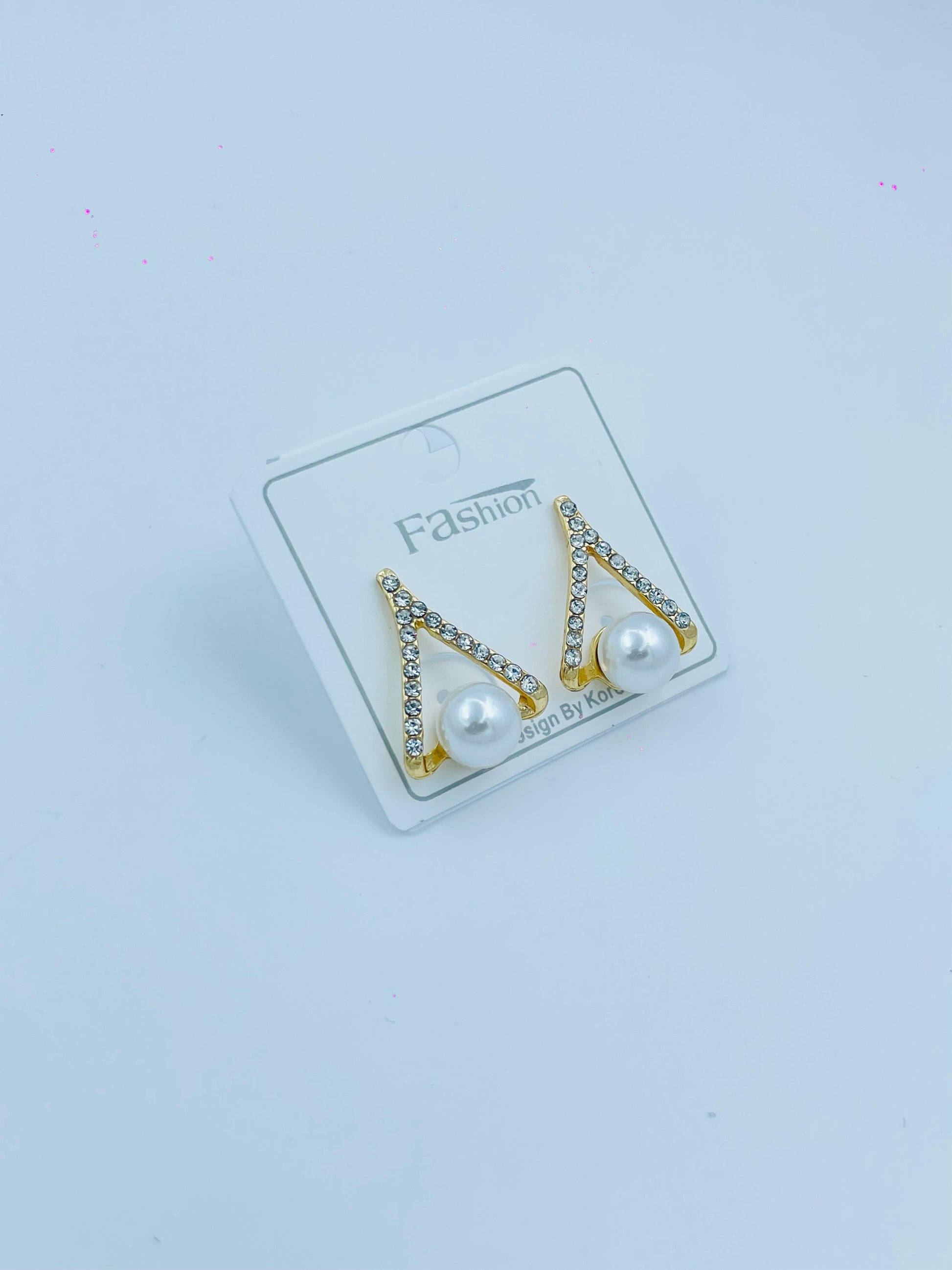Elegant Pearl & Rhinestone Triangle Earrings – Gold Finish | Party & Daily Wear