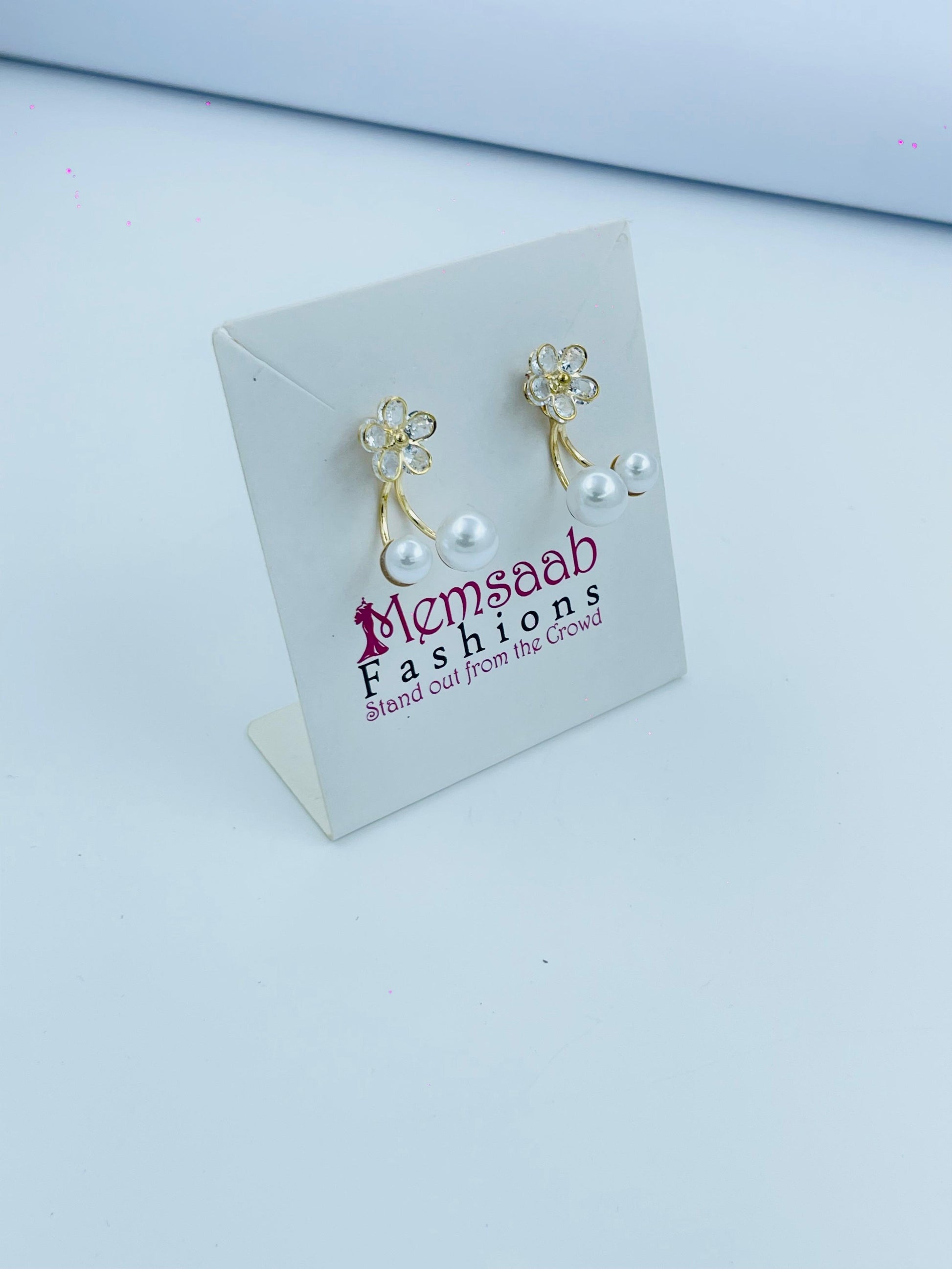 Floral Pearl Drop Earrings for Women – Elegant Gold Finish
