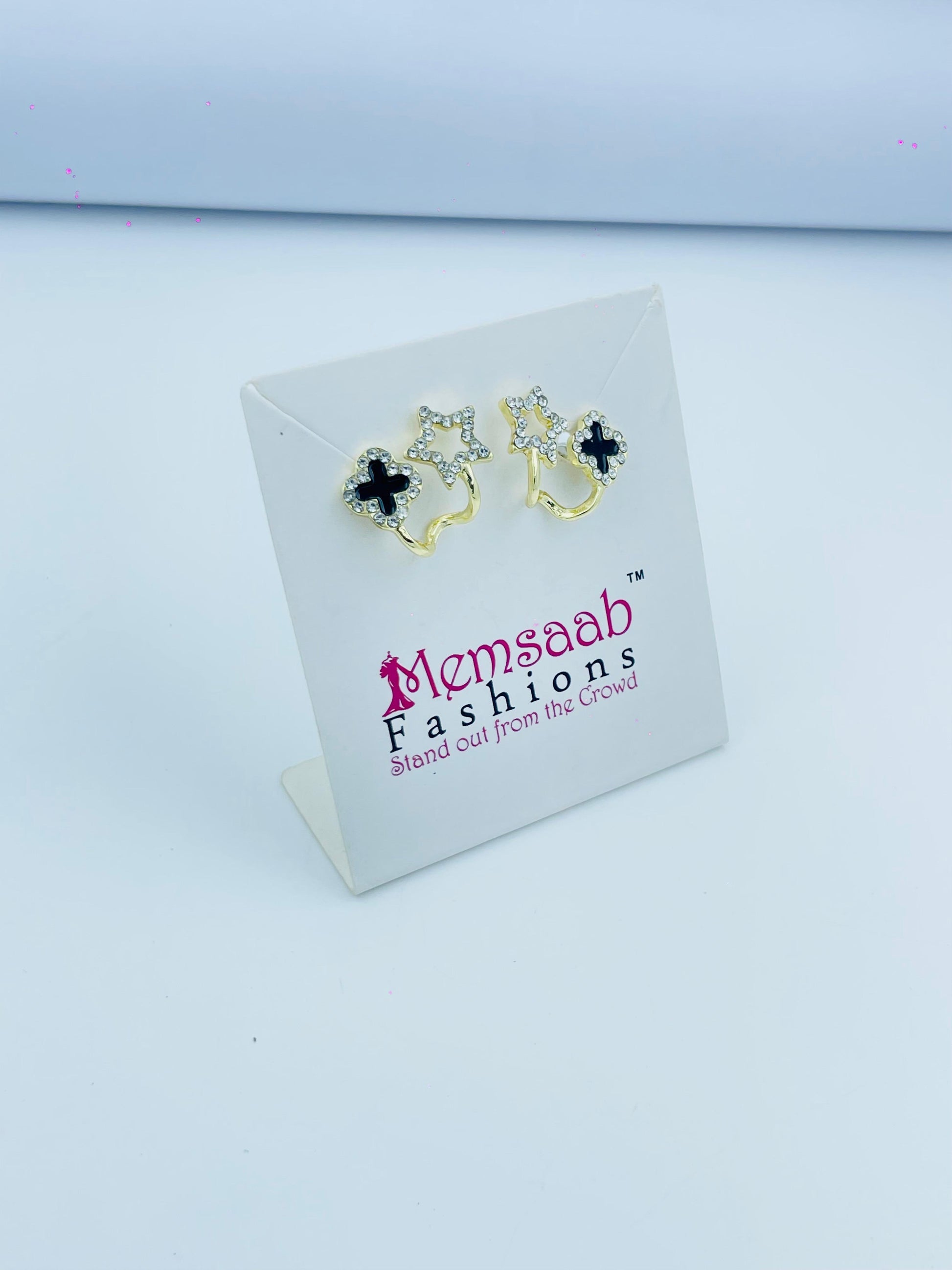 Trendy Star and Cross Stud Earrings with Crystal Accents