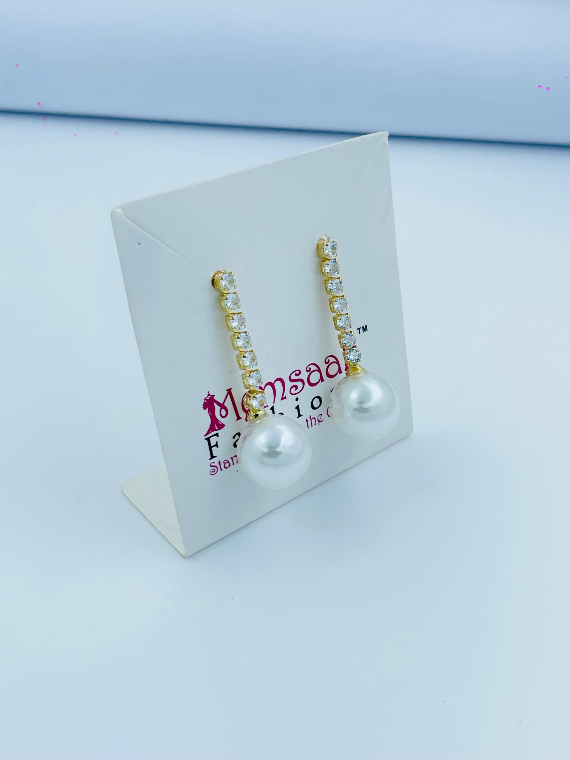 Gold Crystal Pearl Drop Earrings for Women