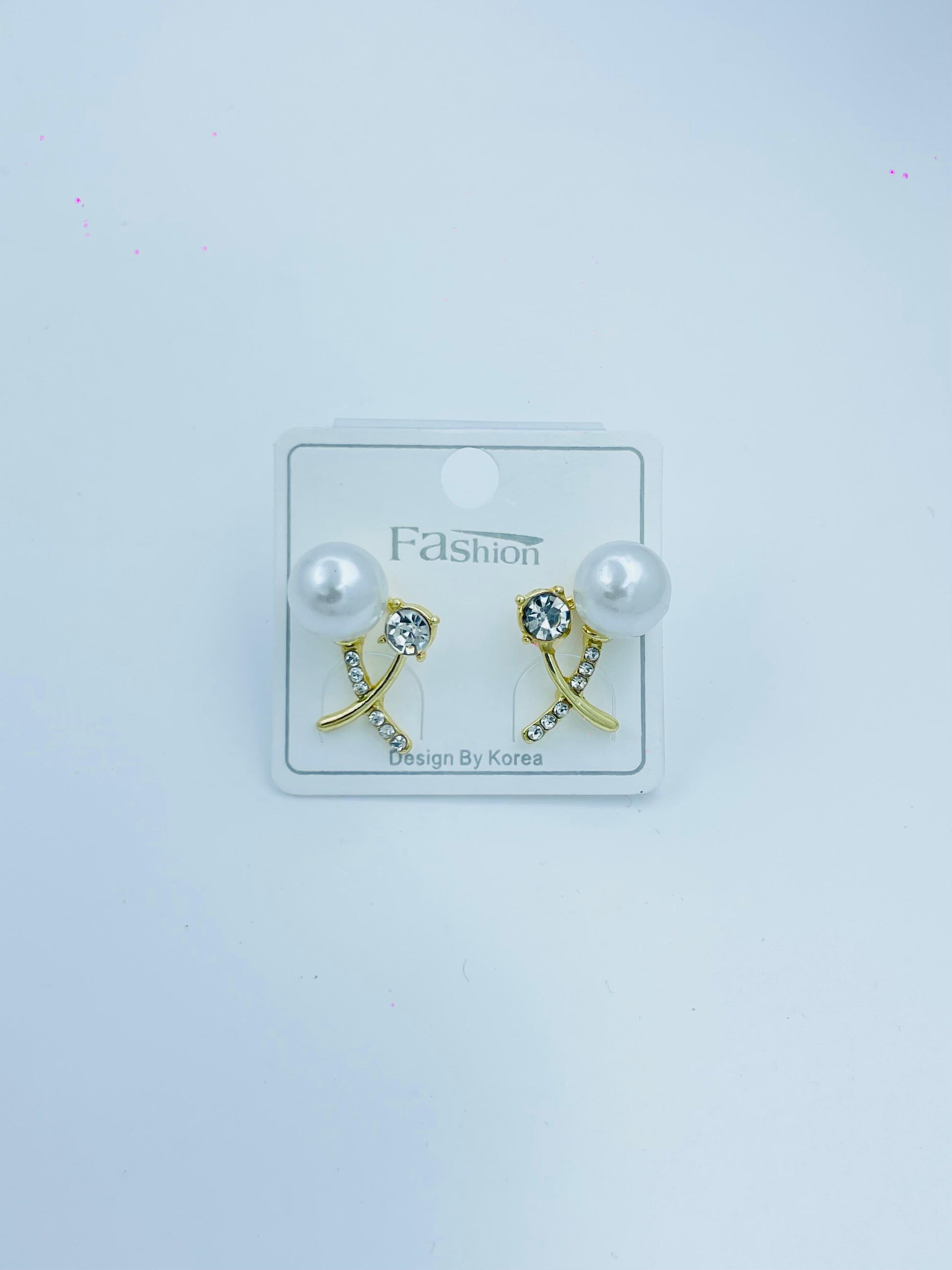 Elegant Pearl and Crystal Stud Earrings with Gold Accent