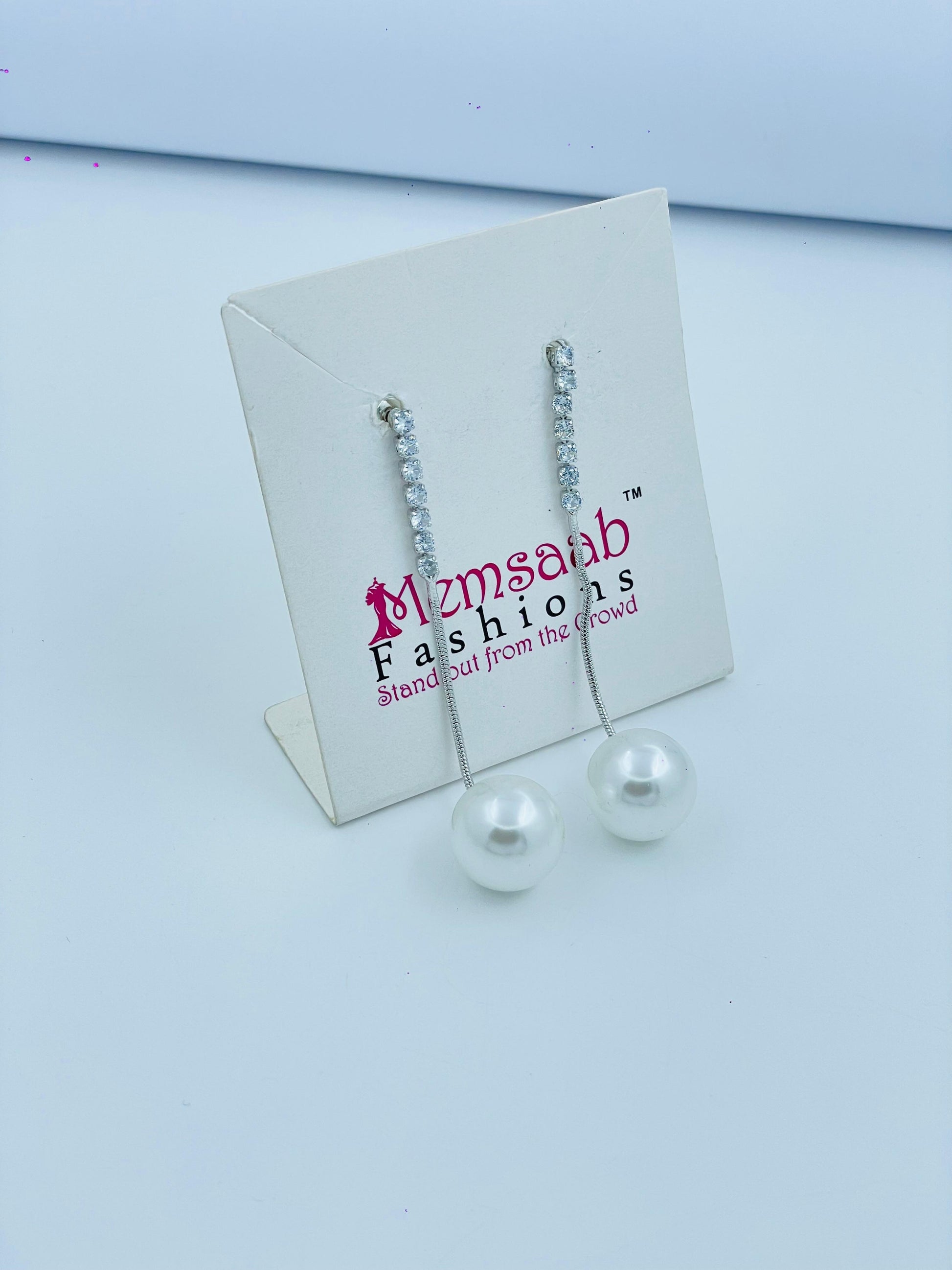 Elegant Pearl Drop Earrings with Crystal Chain – Multiple Finishes