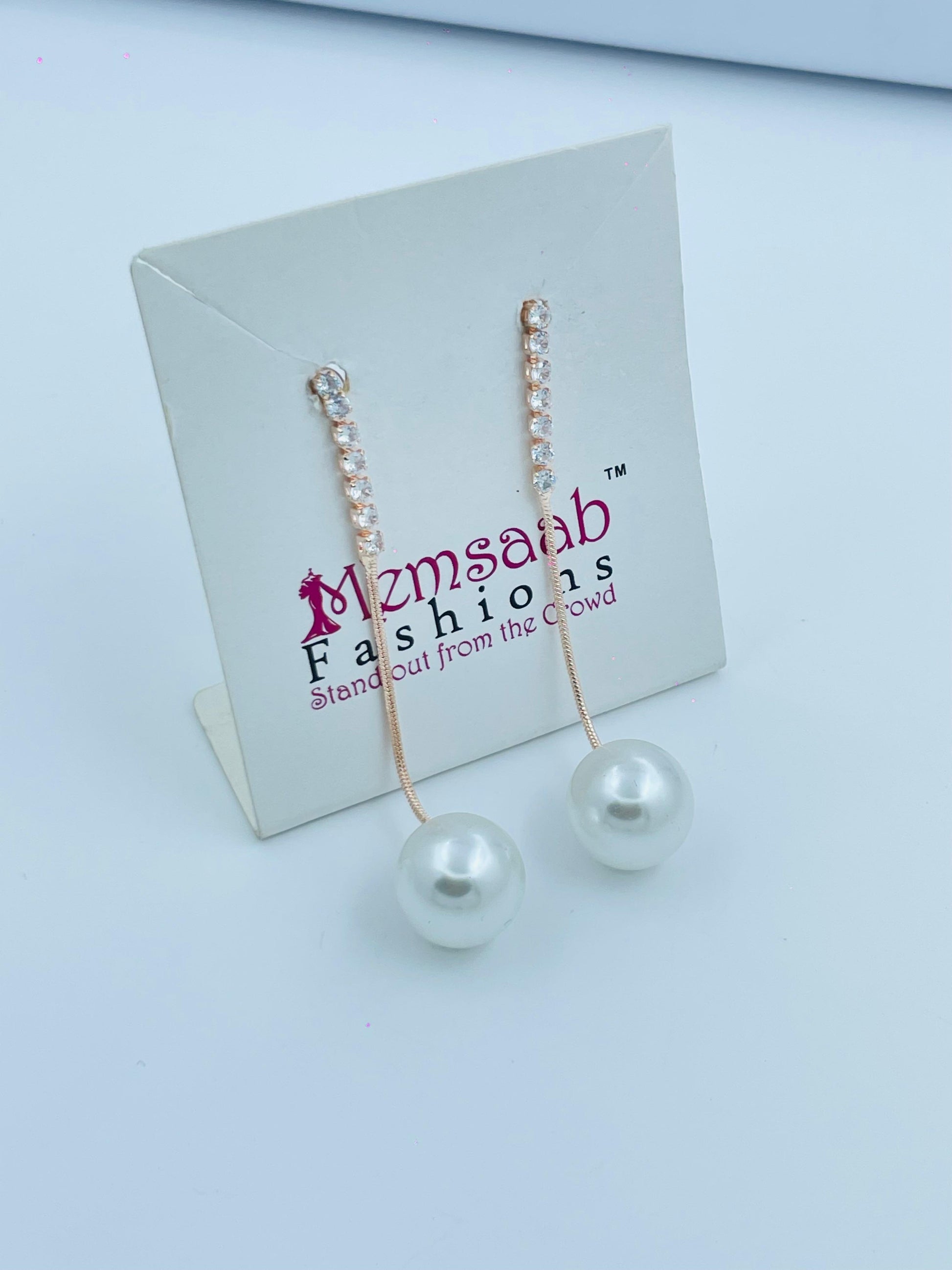Elegant Pearl Drop Earrings with Crystal Chain – Multiple Finishes