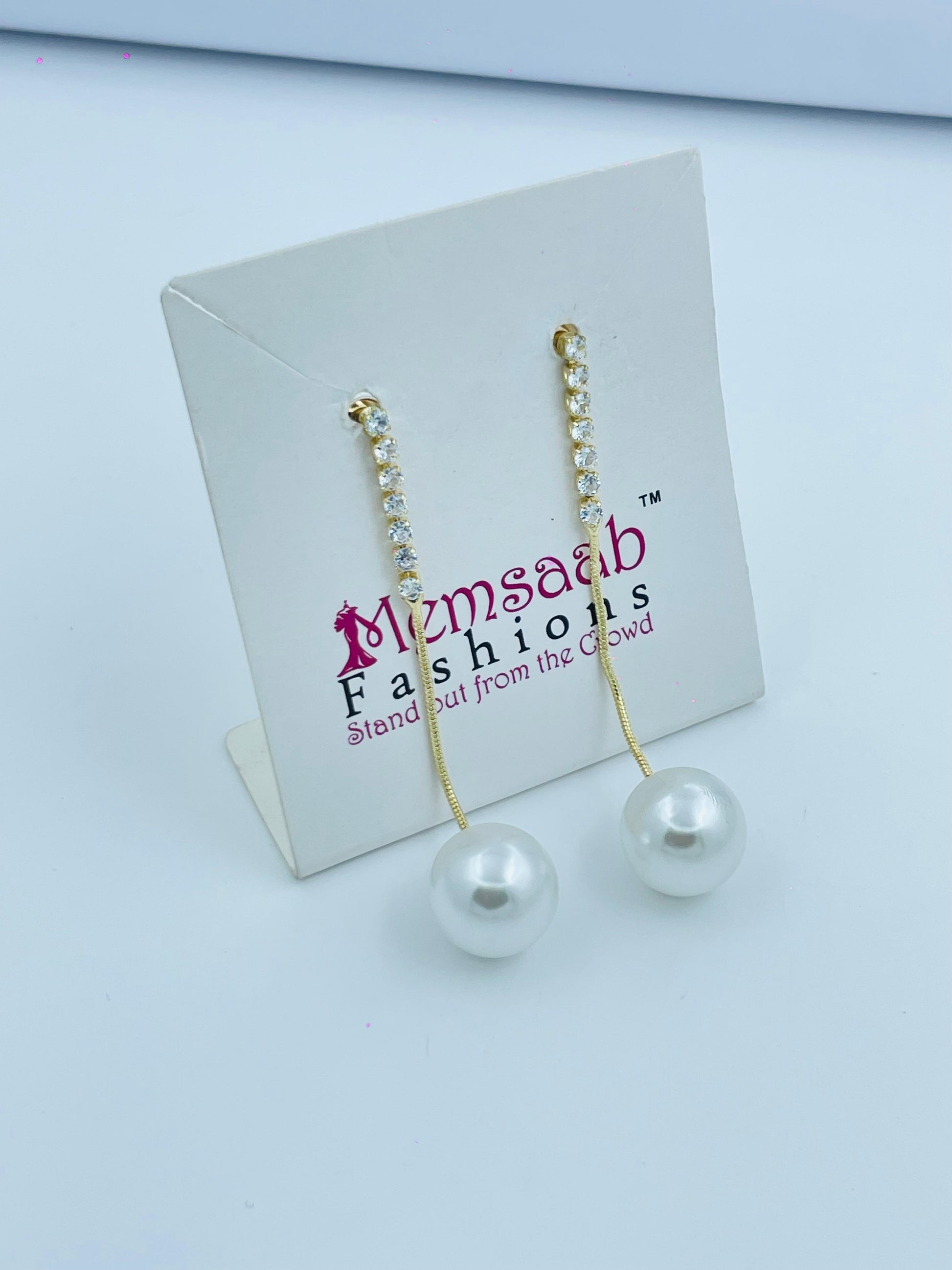 Elegant Pearl Drop Earrings with Crystal Chain – Multiple Finishes
