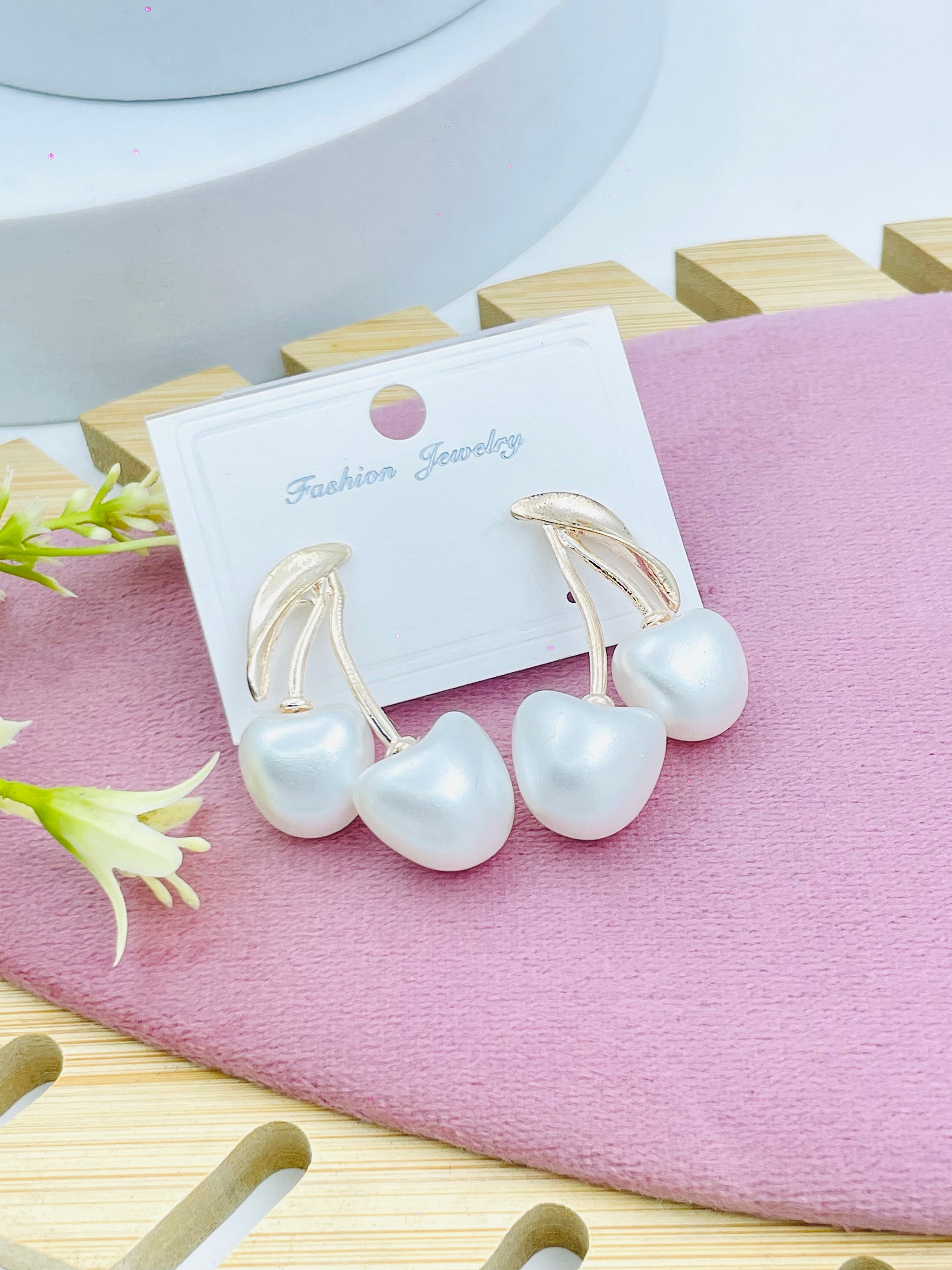 Elegant Pearl Cherry Earrings  Fashion Jewelry