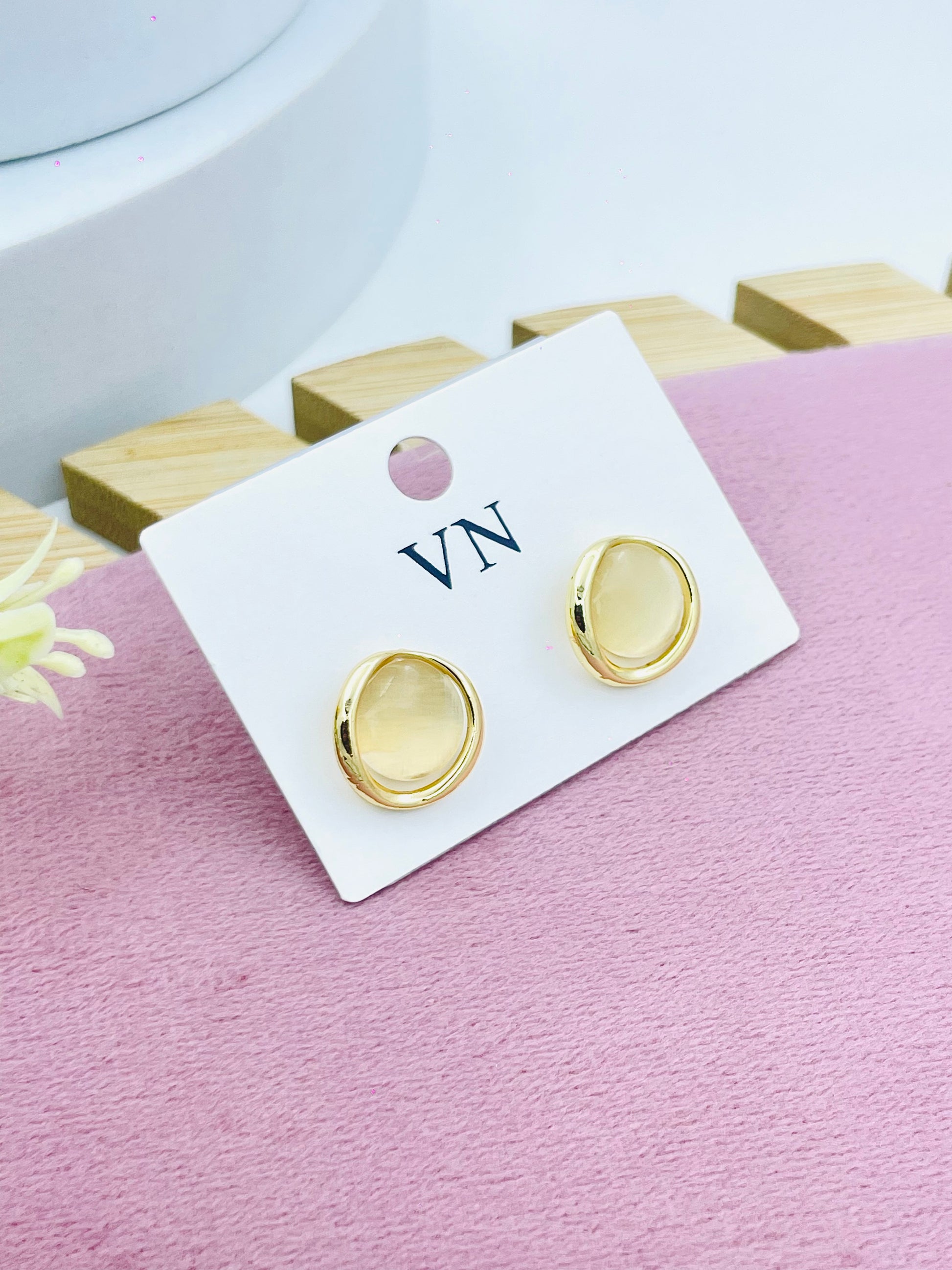 Elegant GoldTone Round Stud Earrings