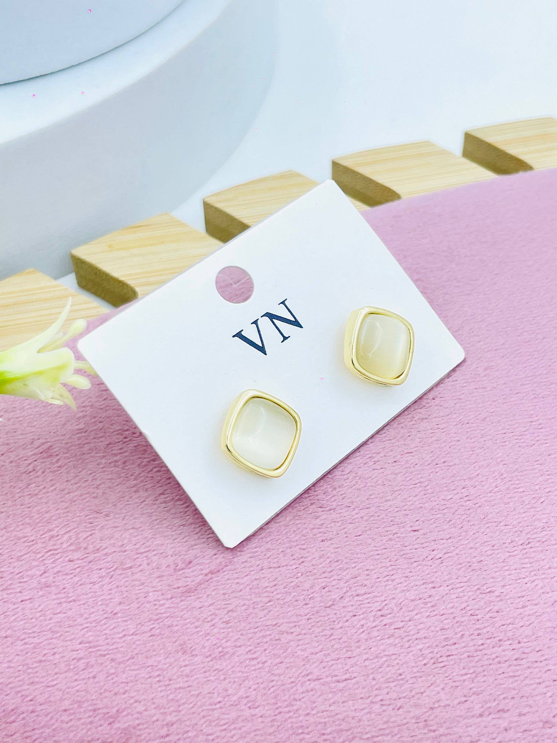 Elegant Gold Square White Stone Earrings