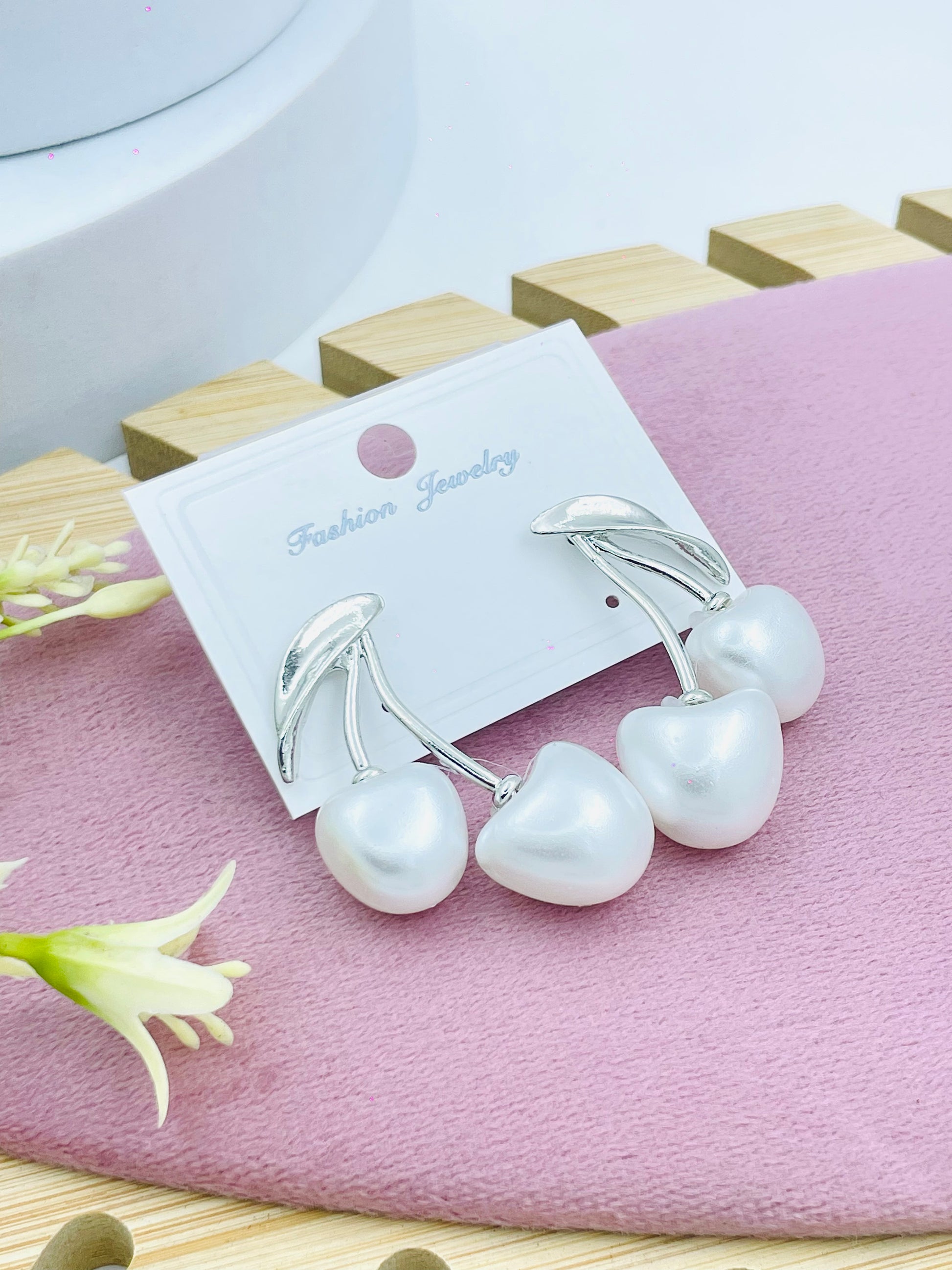 Elegant Pearl Cherry Earrings  Fashion Jewelry
