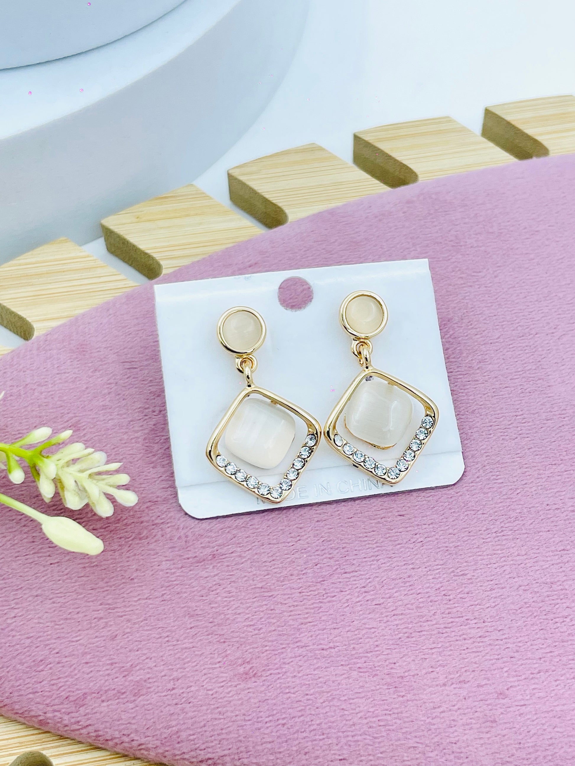 Elegant Geometric Drop Earrings with Crystal Accents