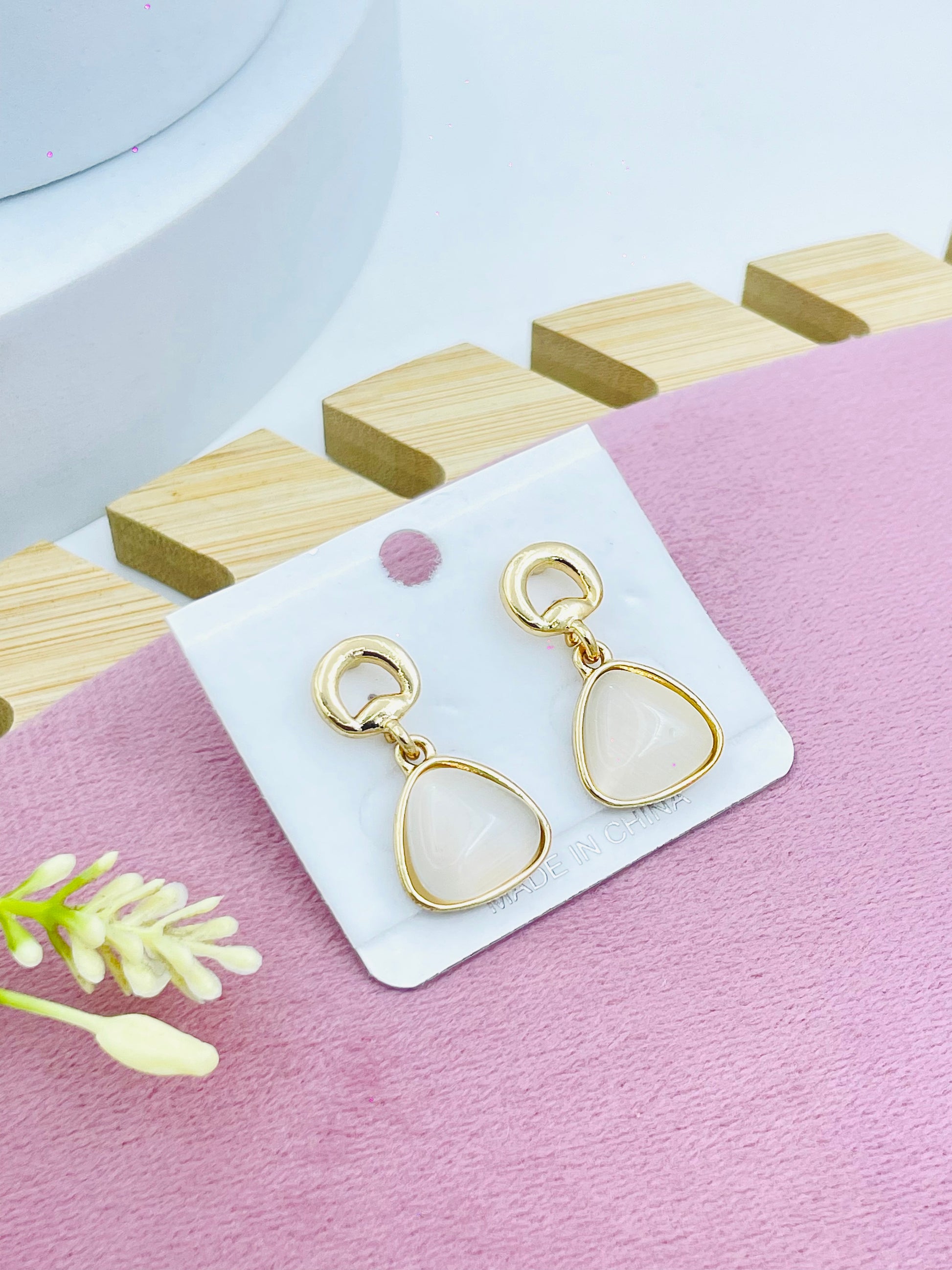 Elegant Gold and White Teardrop Earrings
