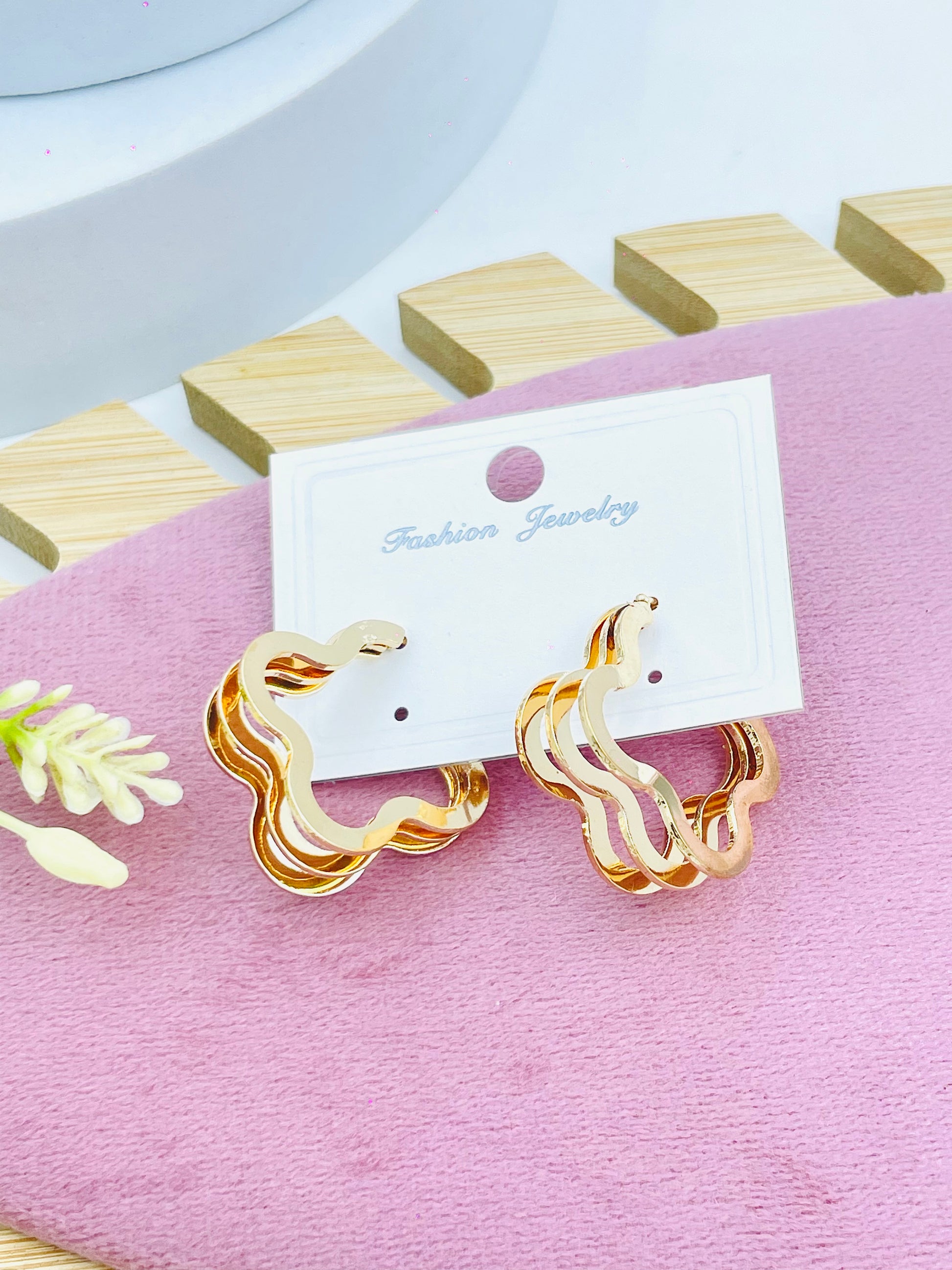 Stylish Gold Wave Hoop Earrings  Fashion Jewelry