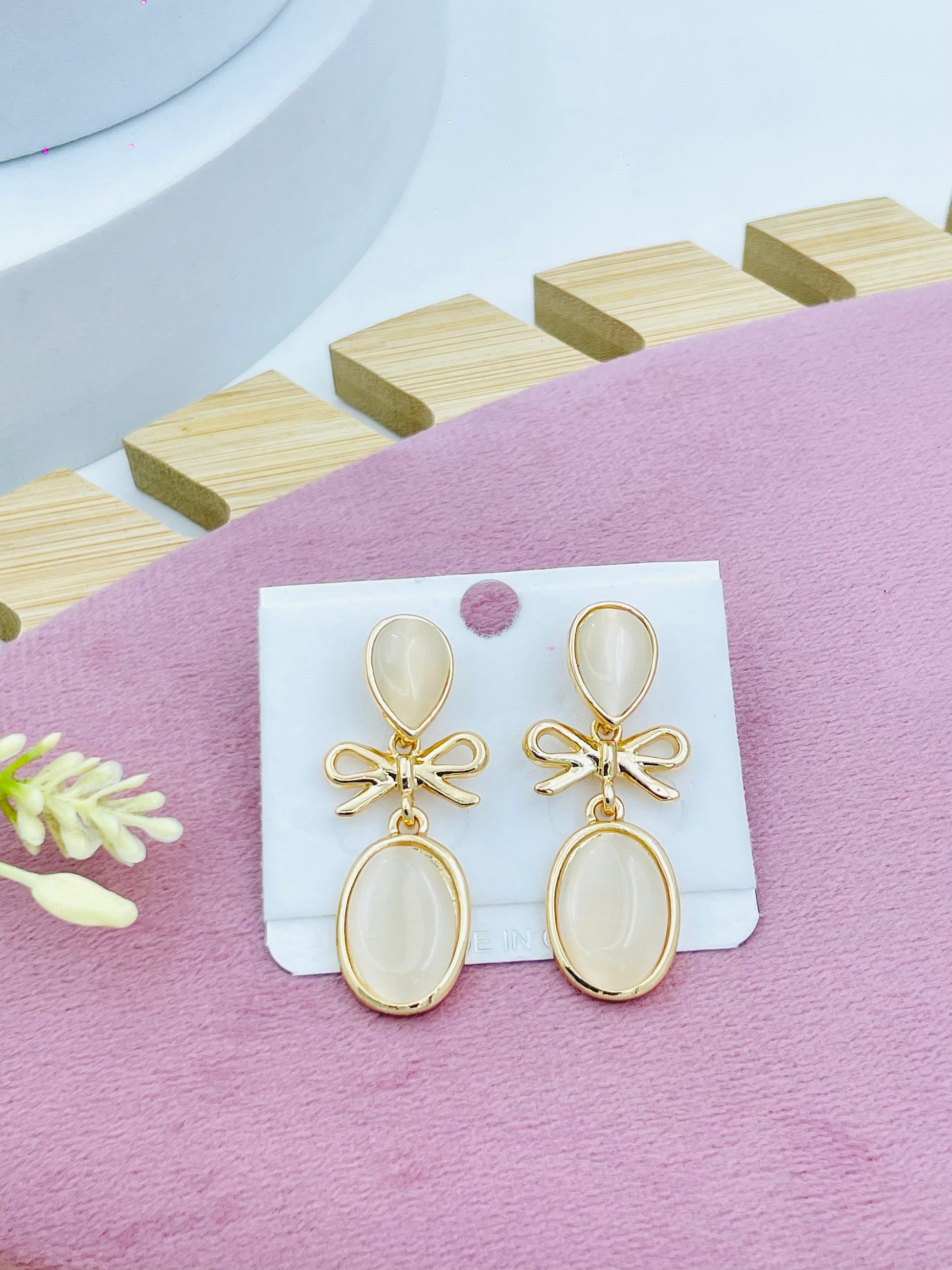 Elegant Bow Knot Opal Earrings  Chic and Stylish